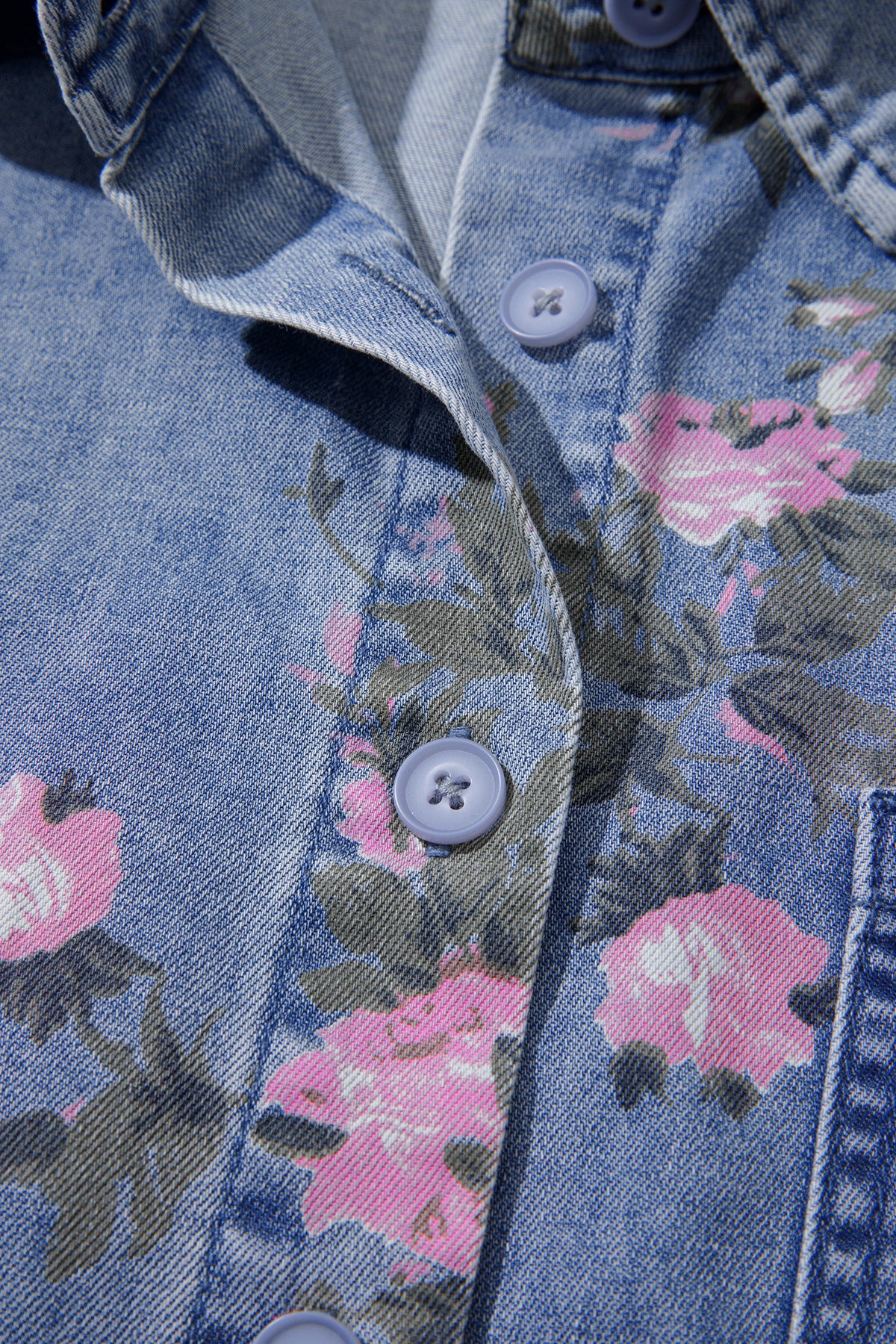 Blue Bracelet Sleeve Floral Denim Shirt-Bracelet-[Adult]-[Female]-2022 Online Blue Zone Planet