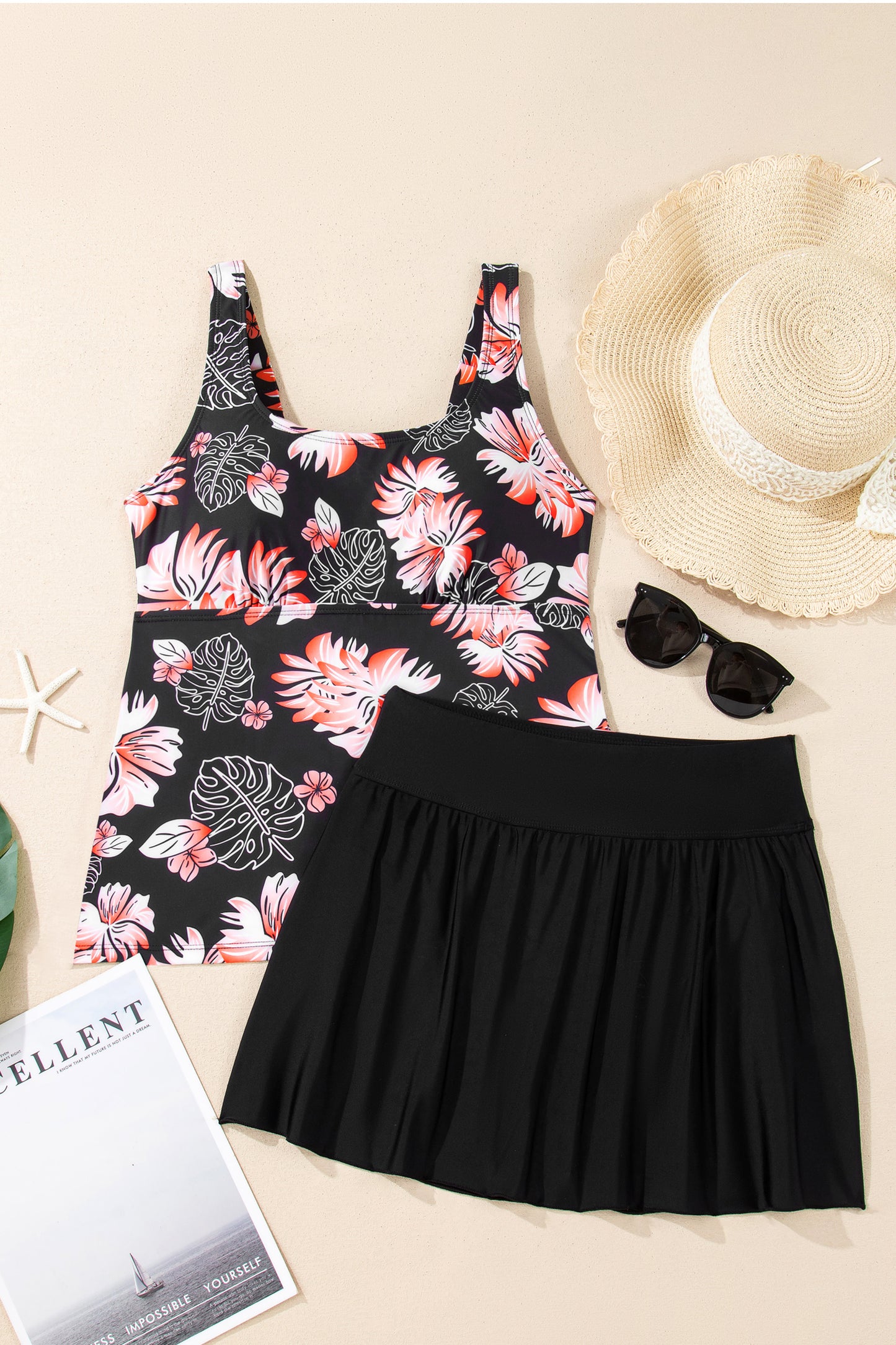 Blue Scoop Neck Adjustable Tankini and Matching Skort Bathing Suit