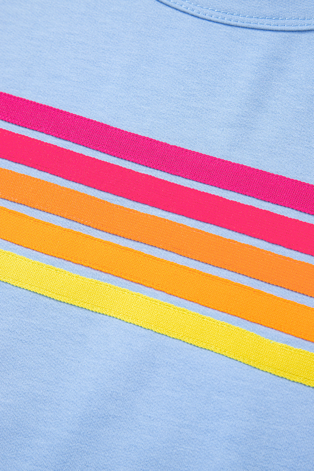 Beau Blue Striped Patch Front Casual Tee-Tops/Tops & Tees-[Adult]-[Female]-2022 Online Blue Zone Planet