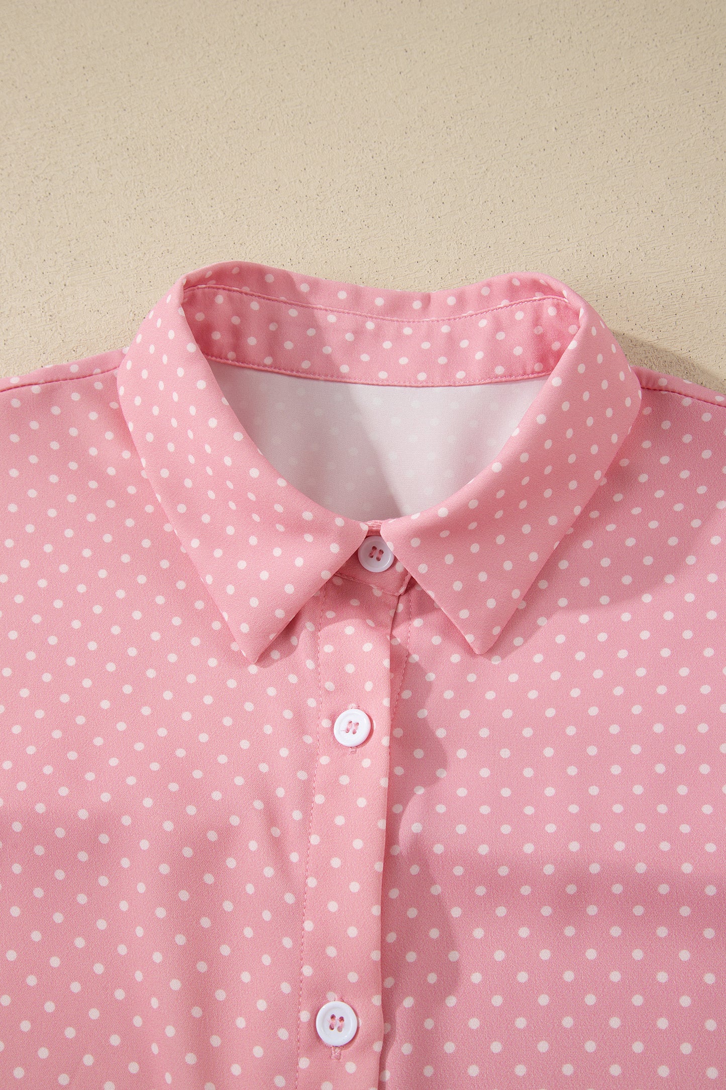 Khaki Dotted Print Cuffed Short Sleeve Shirt-Tops/Blouses & Shirts-[Adult]-[Female]-2022 Online Blue Zone Planet