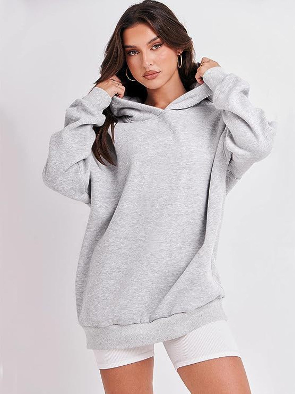 Dropped Shoulder Long Sleeve Hoodie-TOPS / DRESSES-[Adult]-[Female]-2022 Online Blue Zone Planet