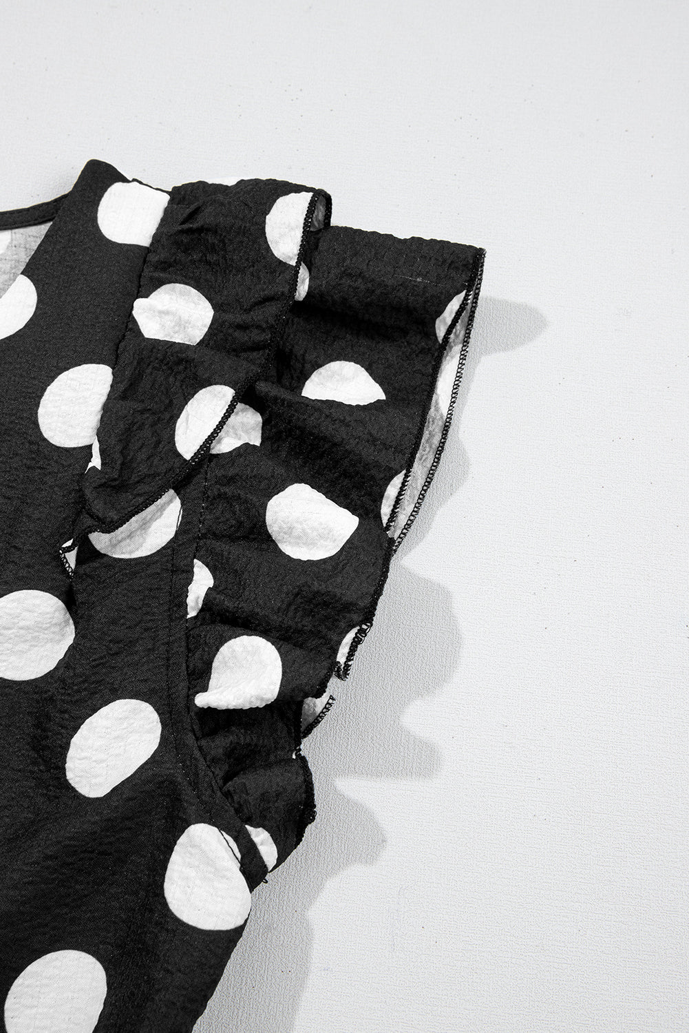 Black Polka Dot Print Ruffled Sleeve V Neck Blouse-Tops/Blouses & Shirts-[Adult]-[Female]-2022 Online Blue Zone Planet