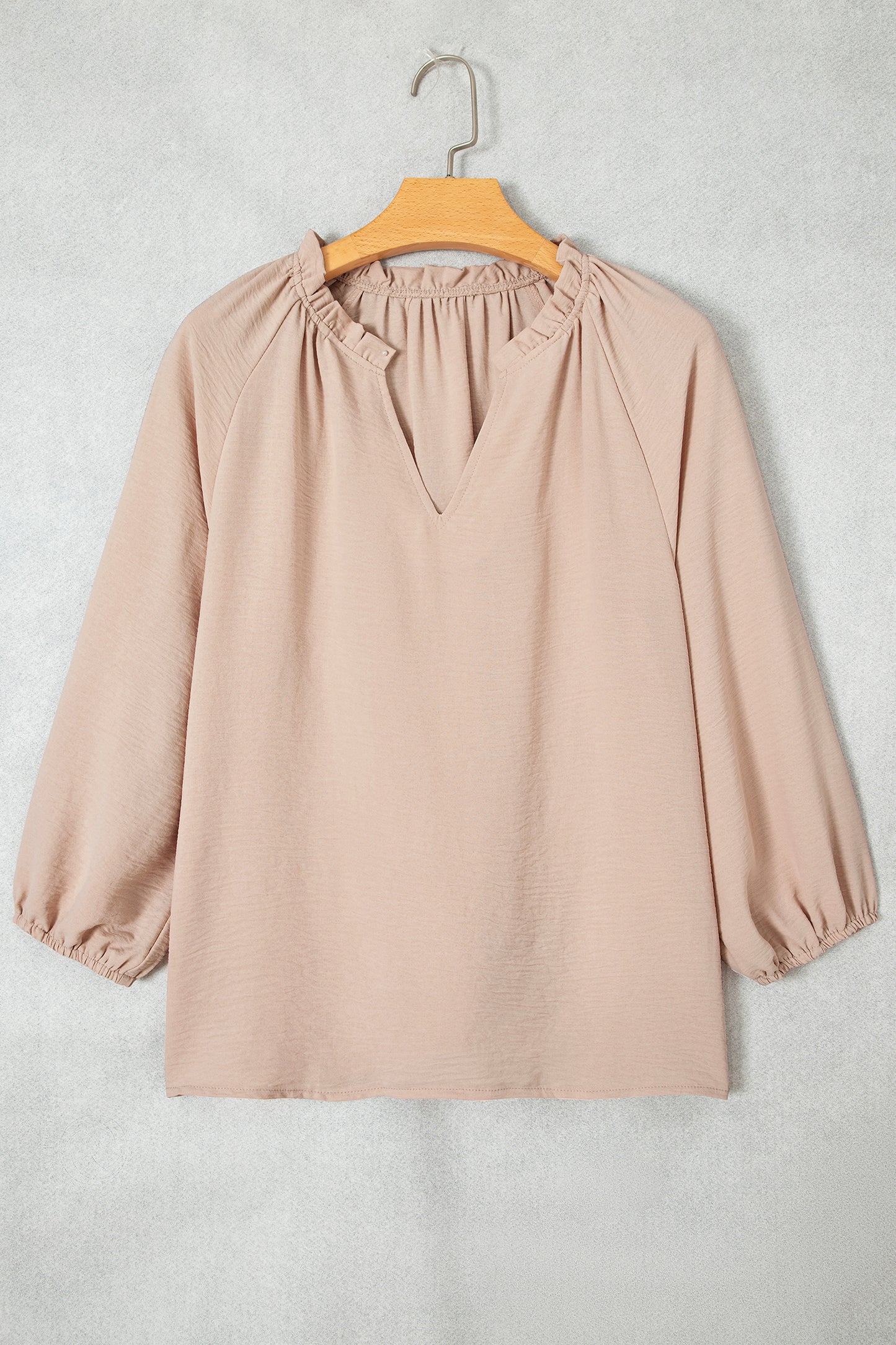 Parchment V Neck Gathered Cuff Three Quarter Sleeve Blouse-Tops/Blouses & Shirts-[Adult]-[Female]-2022 Online Blue Zone Planet