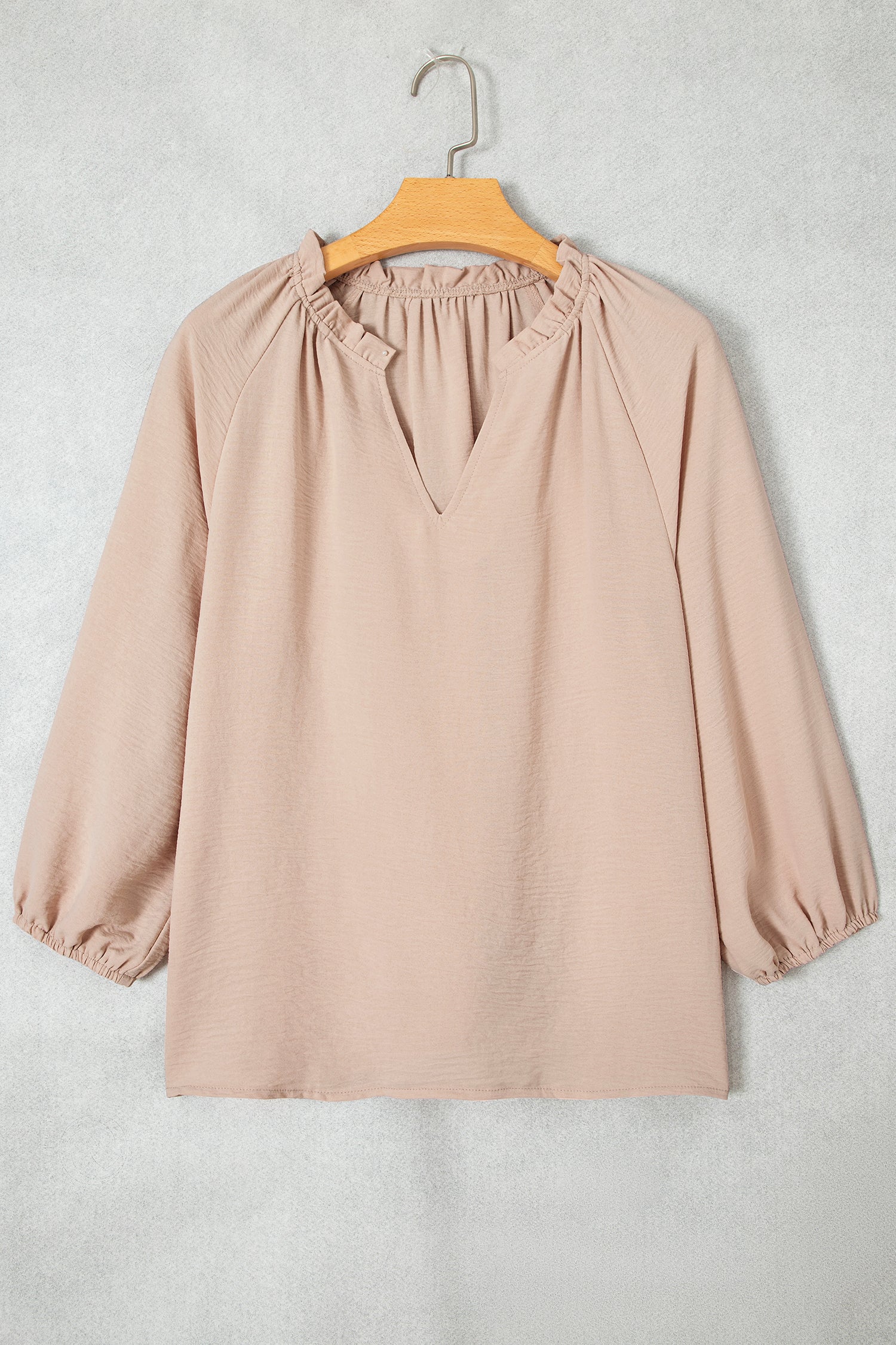 Parchment V Neck Gathered Cuff Three Quarter Sleeve Blouse-Tops/Blouses & Shirts-[Adult]-[Female]-2022 Online Blue Zone Planet