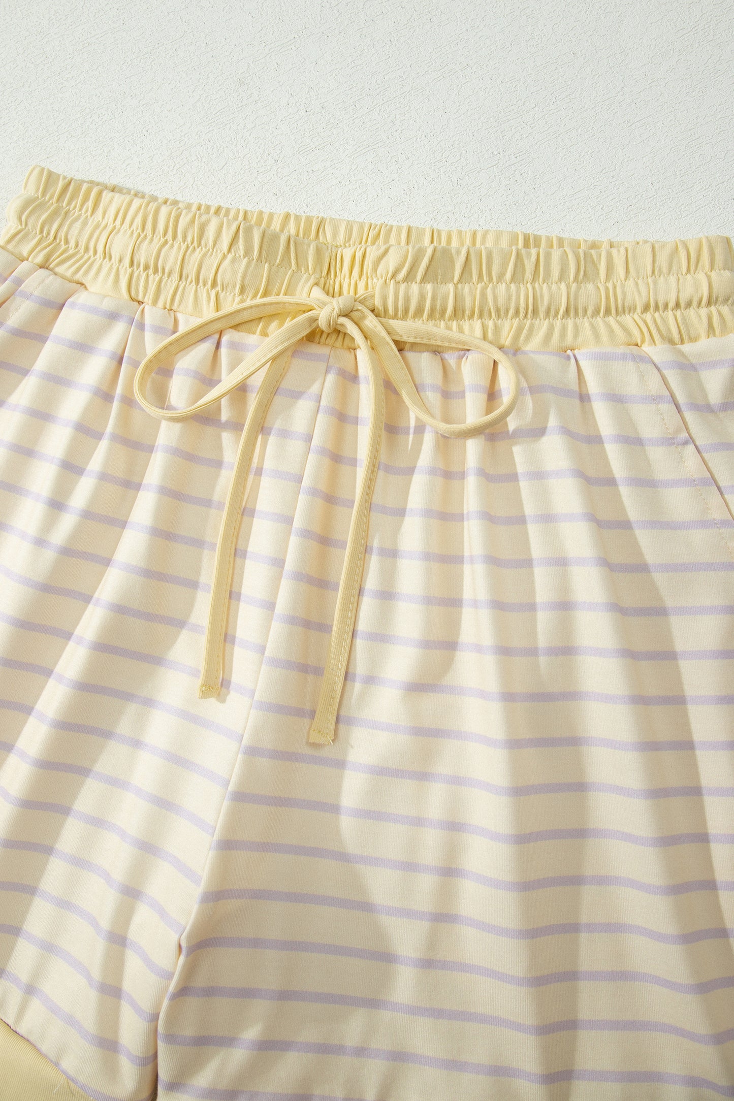 Yellow Stripe Relaxed Tee Drawstring Shorts 2pcs Outfit-Two Piece Sets/Short Sets-[Adult]-[Female]-2022 Online Blue Zone Planet