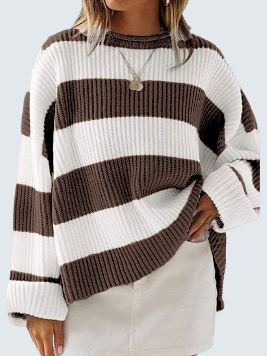 Round Neck Long Sleeve Sweater-NEW ARRIVALS-[Adult]-[Female]-Chocolate-S-2022 Online Blue Zone Planet