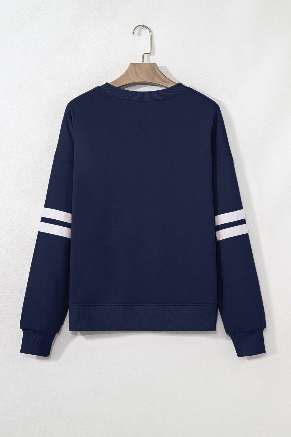 Navy Blue Varsity Striped Detail Drop Shoulder Oversized Sweatshirt-Tops/Sweatshirts & Hoodies-[Adult]-[Female]-2022 Online Blue Zone Planet
