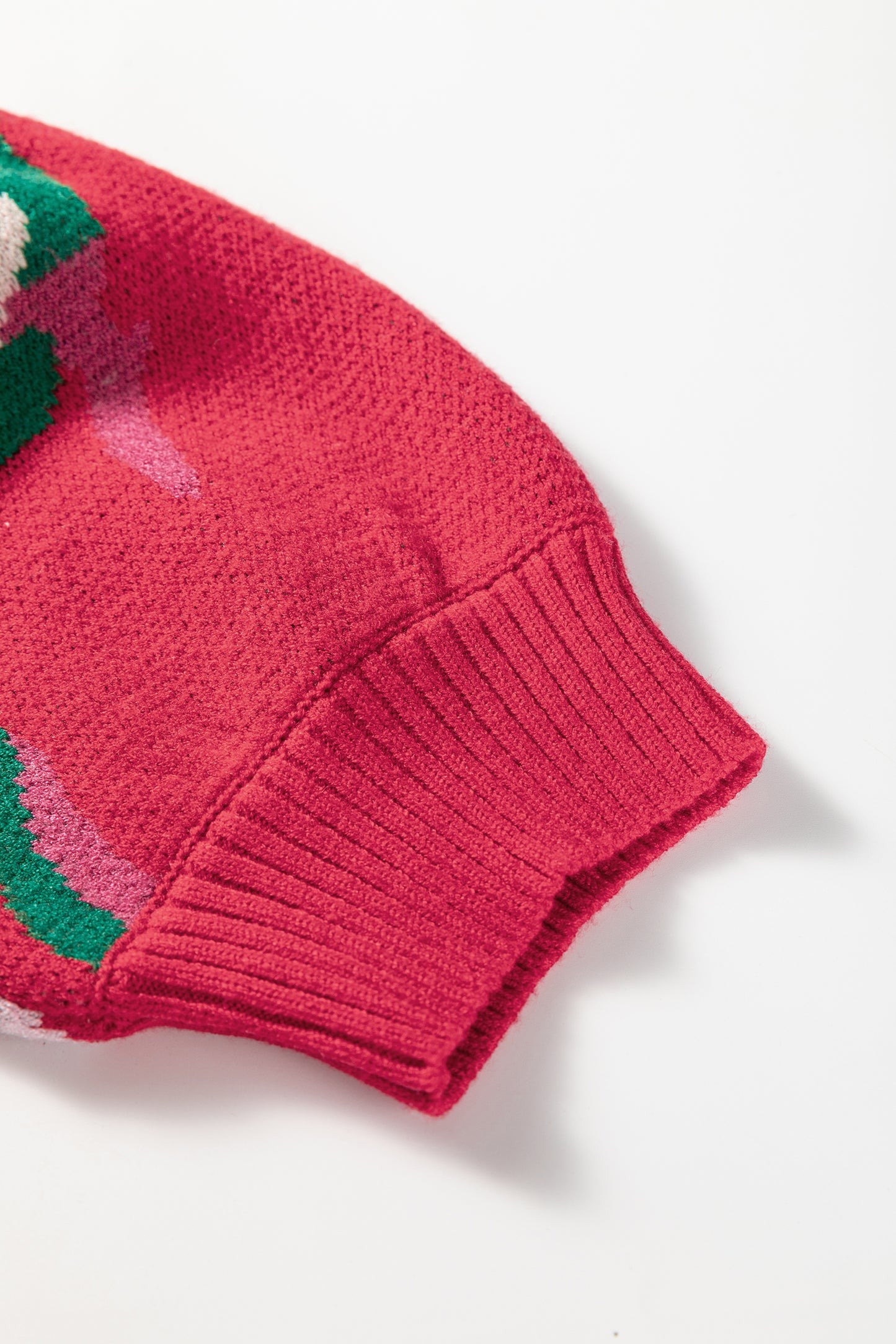 Red Floral Abstract Print Short Puff Sleeve Sweater-TOPS / DRESSES-[Adult]-[Female]-2022 Online Blue Zone Planet