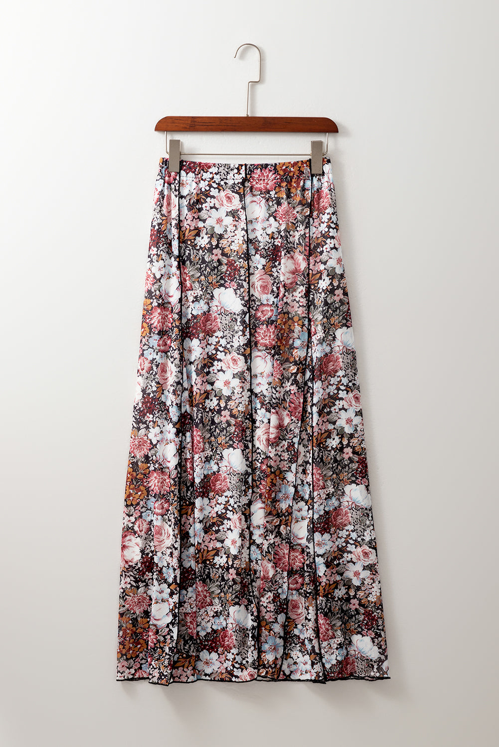 Blue Zone Planet | Brown Floral Print High Waist Maxi Skirt-Bottoms/Skirts & Petticoat-[Adult]-[Female]-2022 Online Blue Zone Planet