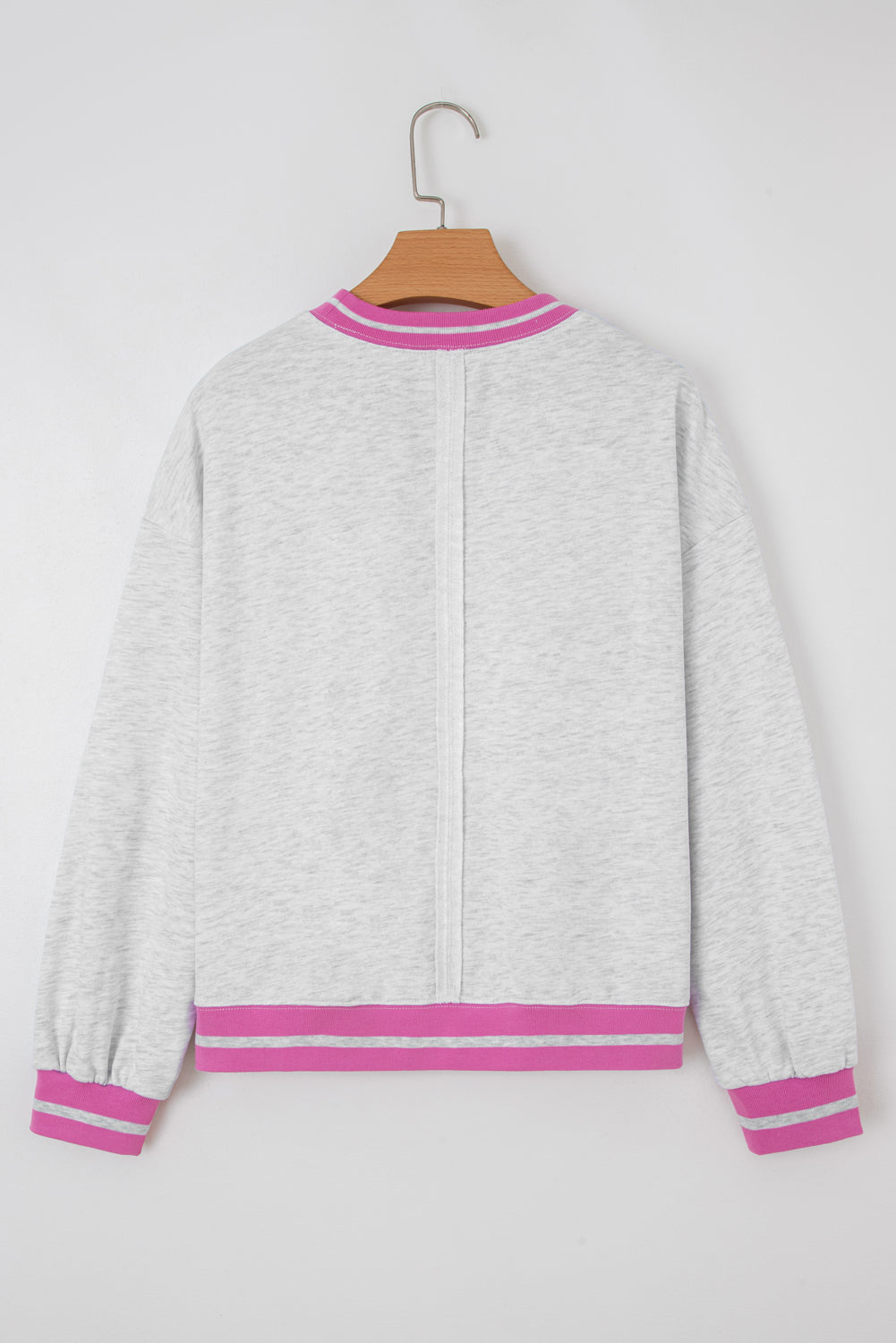 Gray Flower Patch Contrast Trim Crew Neck Sweatshirt-Tops/Sweatshirts & Hoodies-[Adult]-[Female]-2022 Online Blue Zone Planet