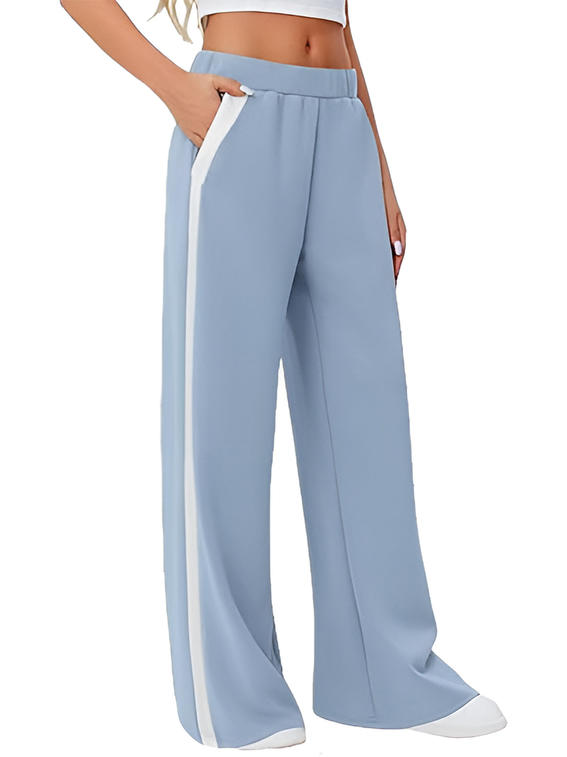 Side Striped Wide Leg Pants-BOTTOMS SIZES SMALL MEDIUM LARGE-[Adult]-[Female]-2022 Online Blue Zone Planet