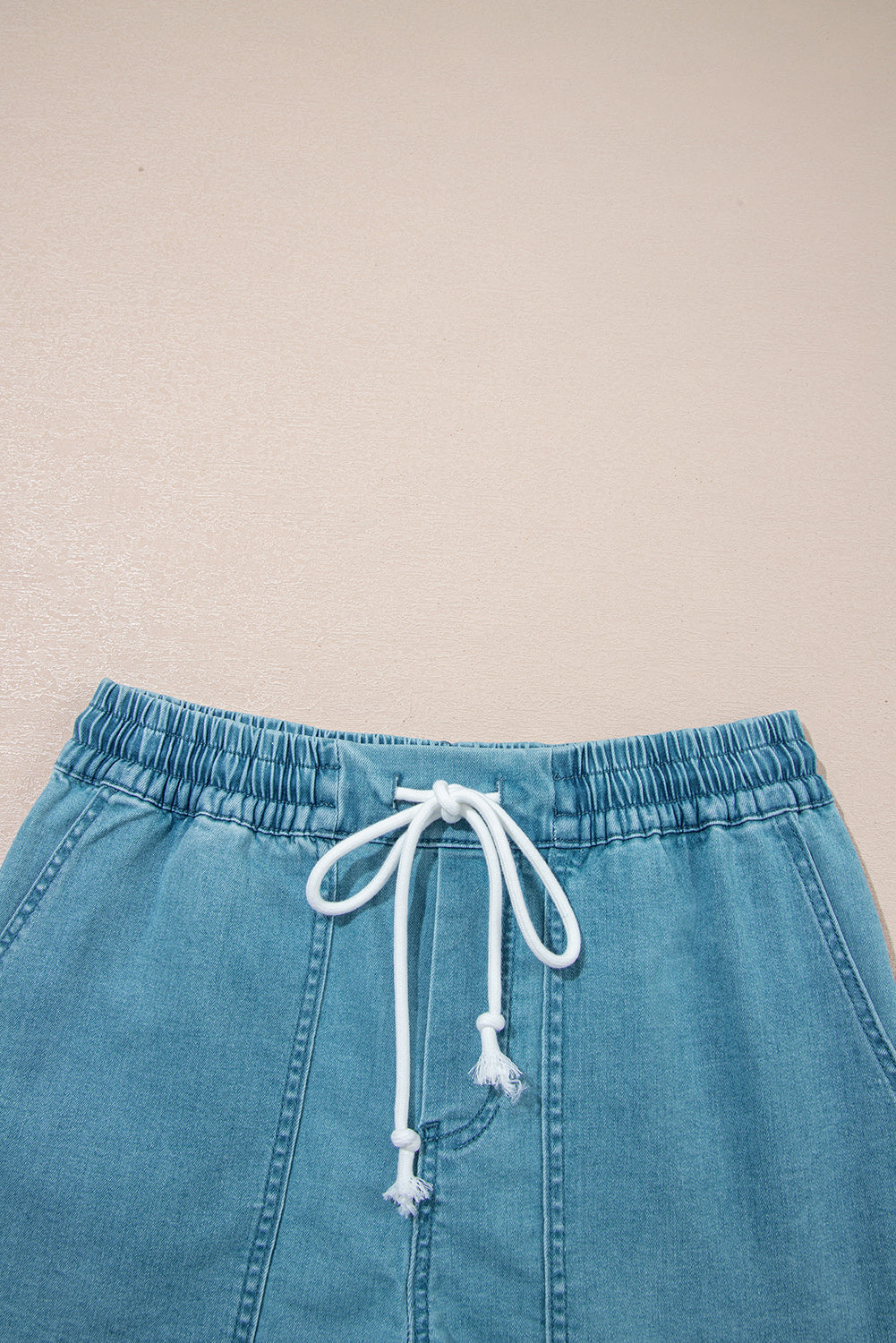 Beau Blue Contrast Drawstring Elastic Waist Denim Shorts-Bottoms/Denim Shorts-[Adult]-[Female]-2022 Online Blue Zone Planet