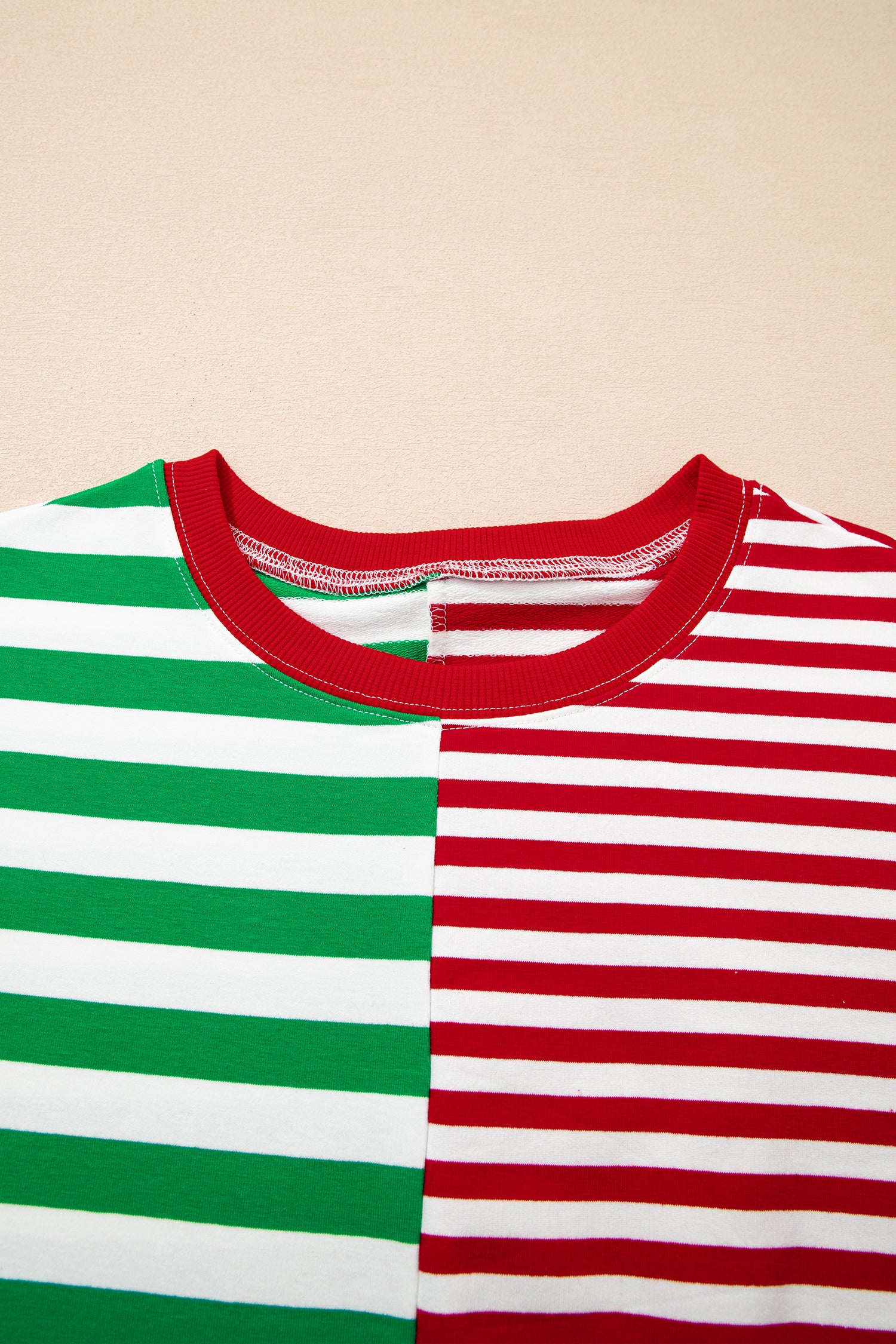 Green Stripe Contrasted Color Block Patchwork Baggy Sweatshirt-Tops/Sweatshirts & Hoodies-[Adult]-[Female]-2022 Online Blue Zone Planet