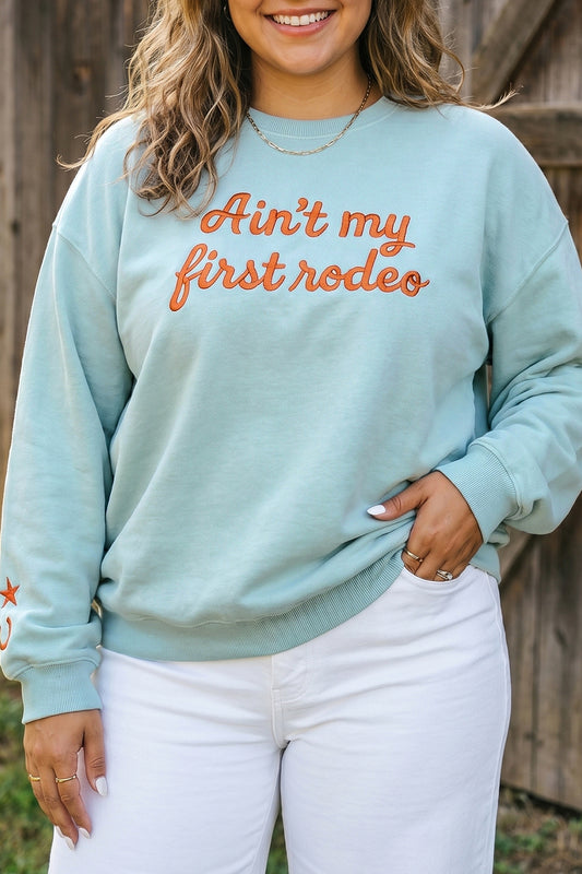 Haze Blue Letter Print Round Neck Loose Fit Long Sleeve Plus Size Sweatshirt-Plus Size/Plus Size Sweatshirts & Hoodies-[Adult]-[Female]-Haze Blue-1X-2022 Online Blue Zone Planet