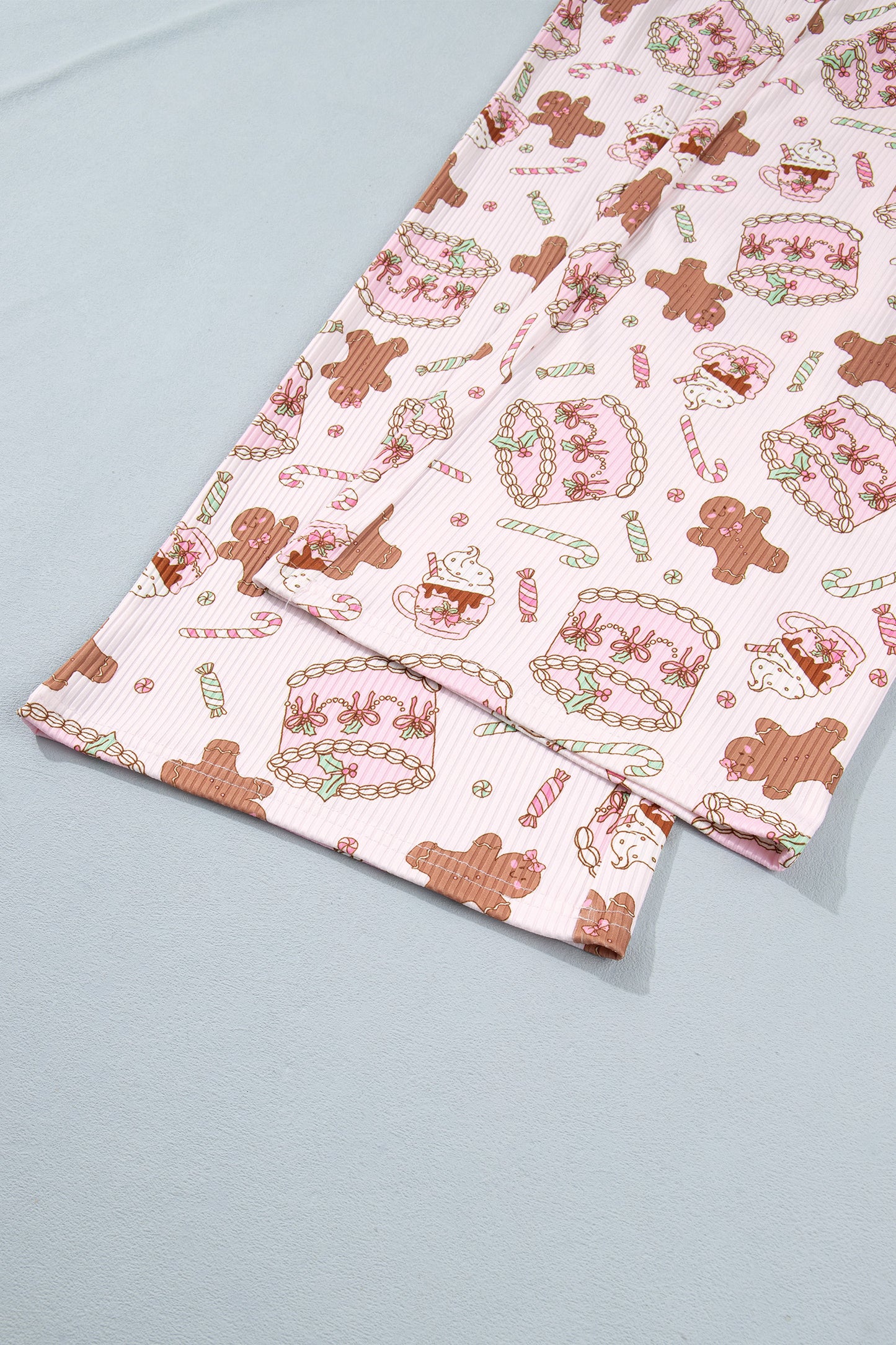 Pink Abstract Christmas Print Long Sleeve Two Piece Lounge Set