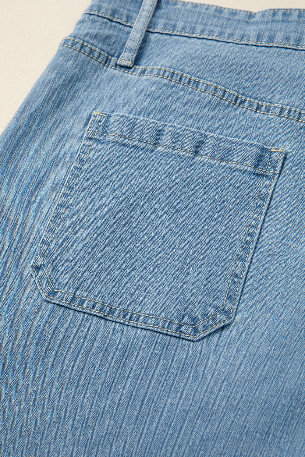 Dusk Blue Patched Pocket Textured Wide Leg Plus Size Jeans-Plus Size/Plus Size Bottoms-[Adult]-[Female]-2022 Online Blue Zone Planet