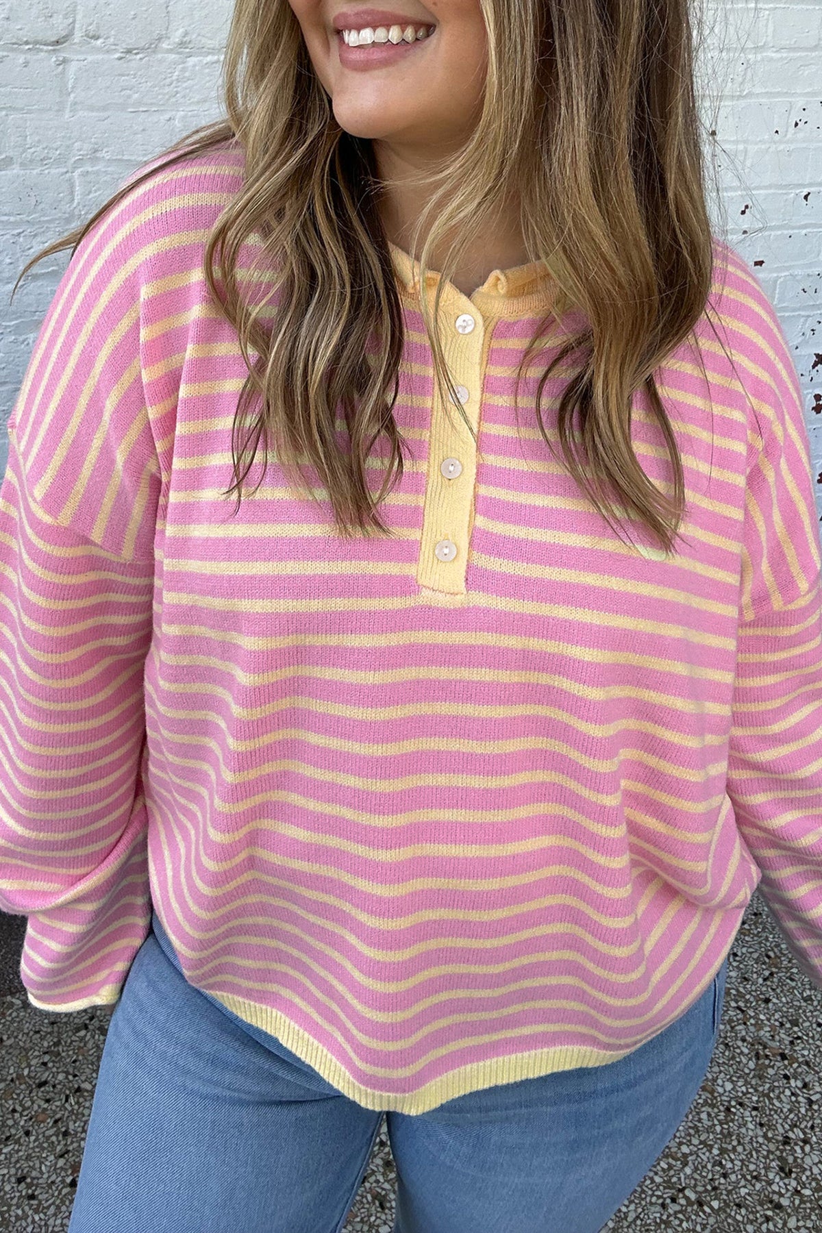 Pink Stripe Striped Colorblock Long Sleeve V Neck Shift Plus Size Sweater