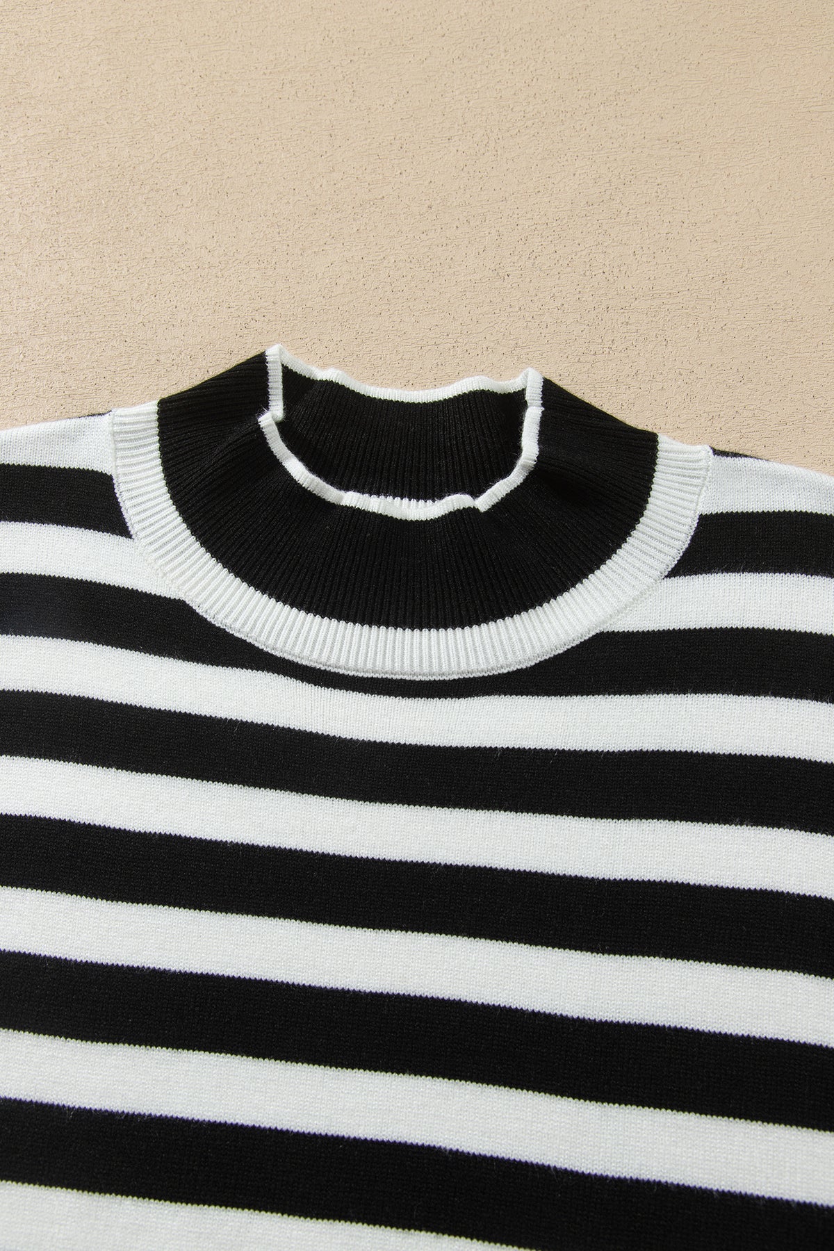 Black Striped High Neck Contrast Ruffle Detail Casual Sweater-Sweaters & Cardigans/Sweaters-[Adult]-[Female]-2022 Online Blue Zone Planet