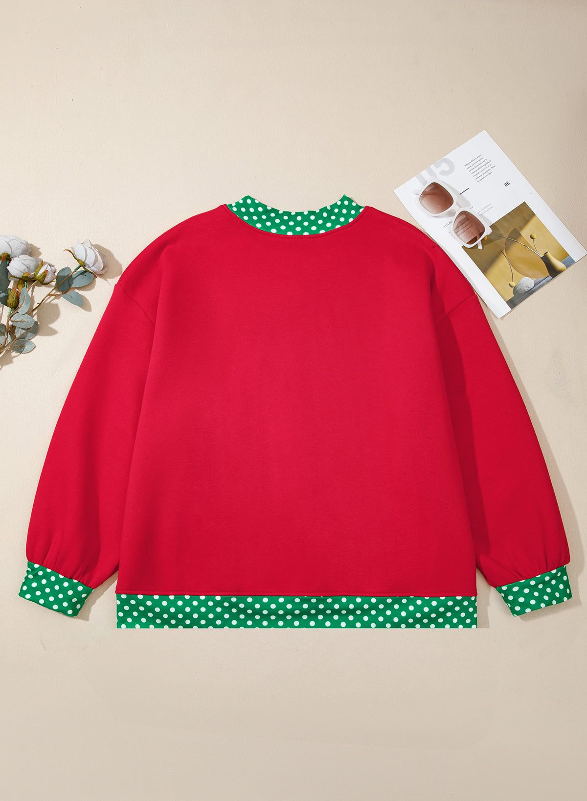 Orange Polka Dot Patchwork Round Neck Plus Size Sweatshirt-Plus Size/Plus Size Sweatshirts & Hoodies-[Adult]-[Female]-2022 Online Blue Zone Planet