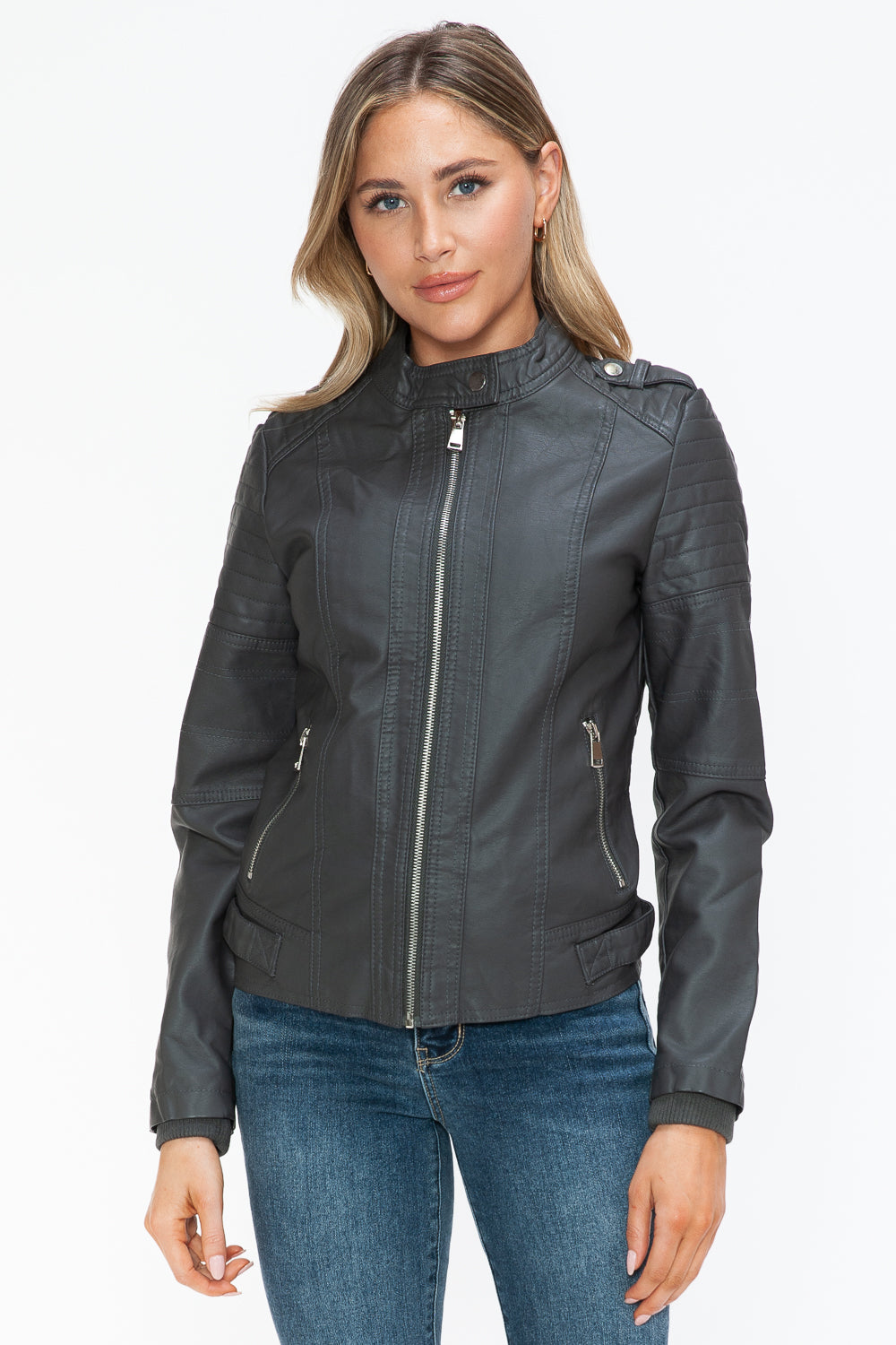 Blue Zone Planet | Snobbish PU Leather Biker Jacket with Side Zip Pockets-TOPS / DRESSES-[Adult]-[Female]-2022 Online Blue Zone Planet