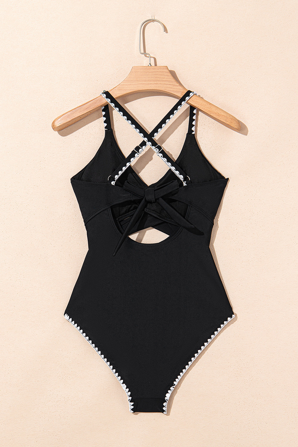 Black Ric Rac Trim Contrasted Patchwork Cutout One Piece Swimsuit-Swimwear/One Piece Swimsuit-[Adult]-[Female]-2022 Online Blue Zone Planet