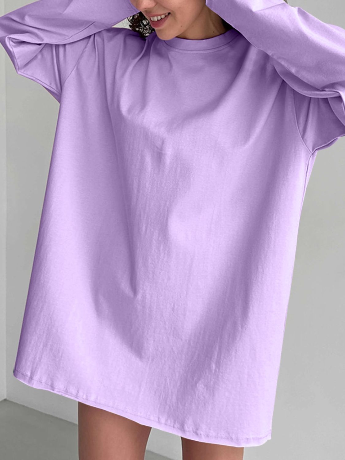 Round Neck Long Sleeve T-Shirt-TOPS / DRESSES-[Adult]-[Female]-Lavender-S-2022 Online Blue Zone Planet