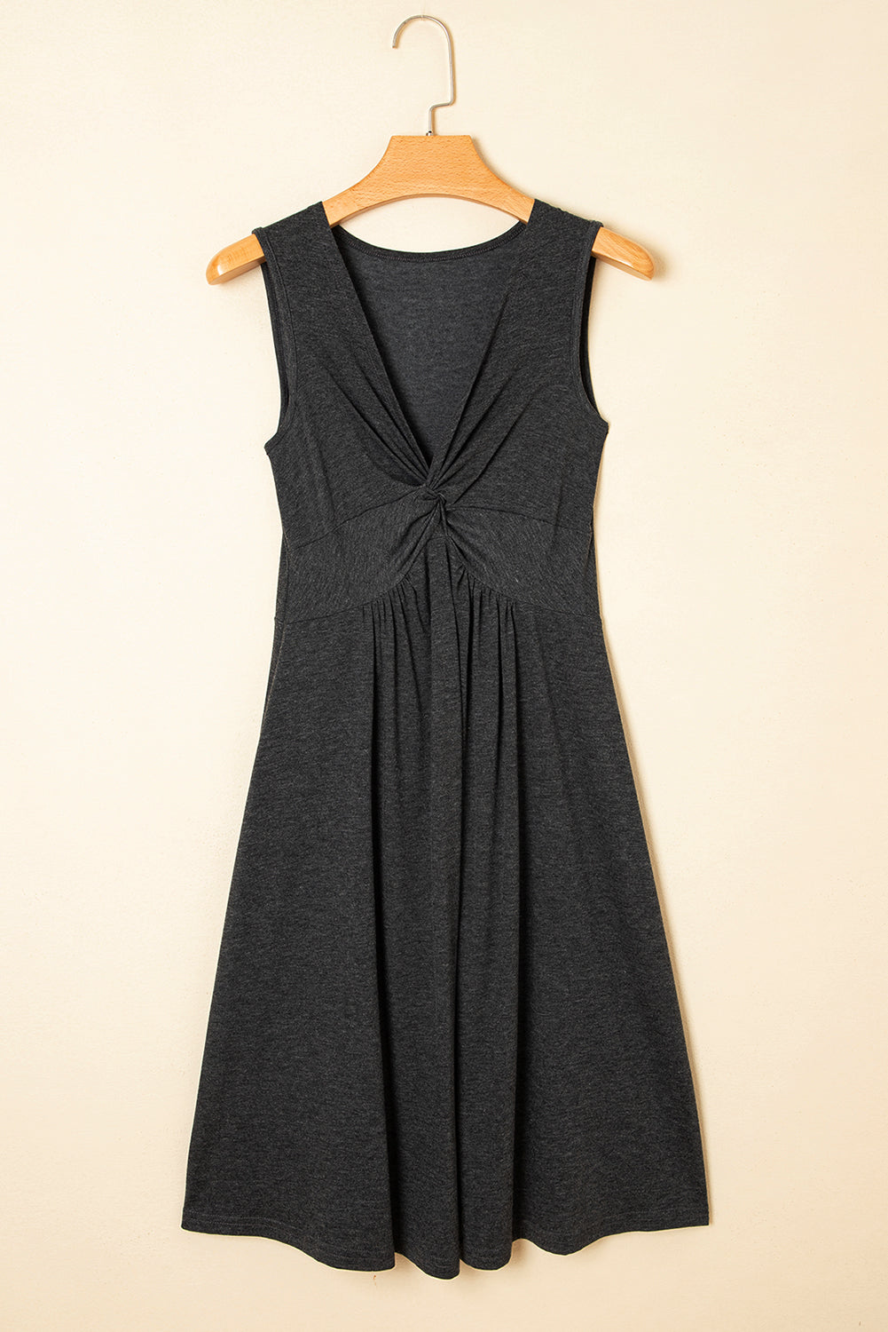Carbon Grey Twisted Bust V Neck Sleeveless Dress-TOPS / DRESSES-[Adult]-[Female]-2022 Online Blue Zone Planet