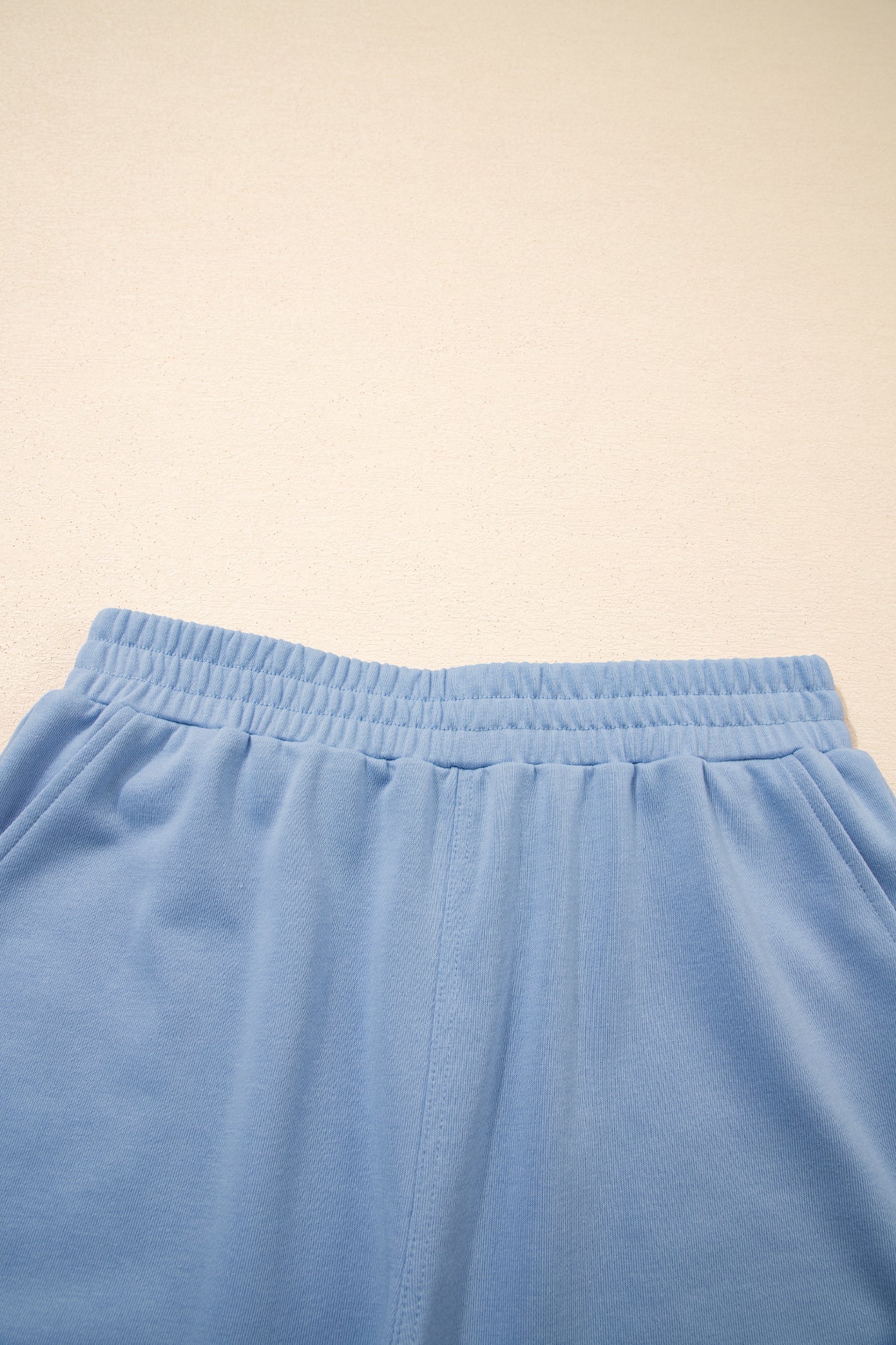 Sky Blue Solid Color Contrast Textured Patchwork Raw Edge 2pcs Short Set-Two Piece Sets/Short Sets-[Adult]-[Female]-2022 Online Blue Zone Planet