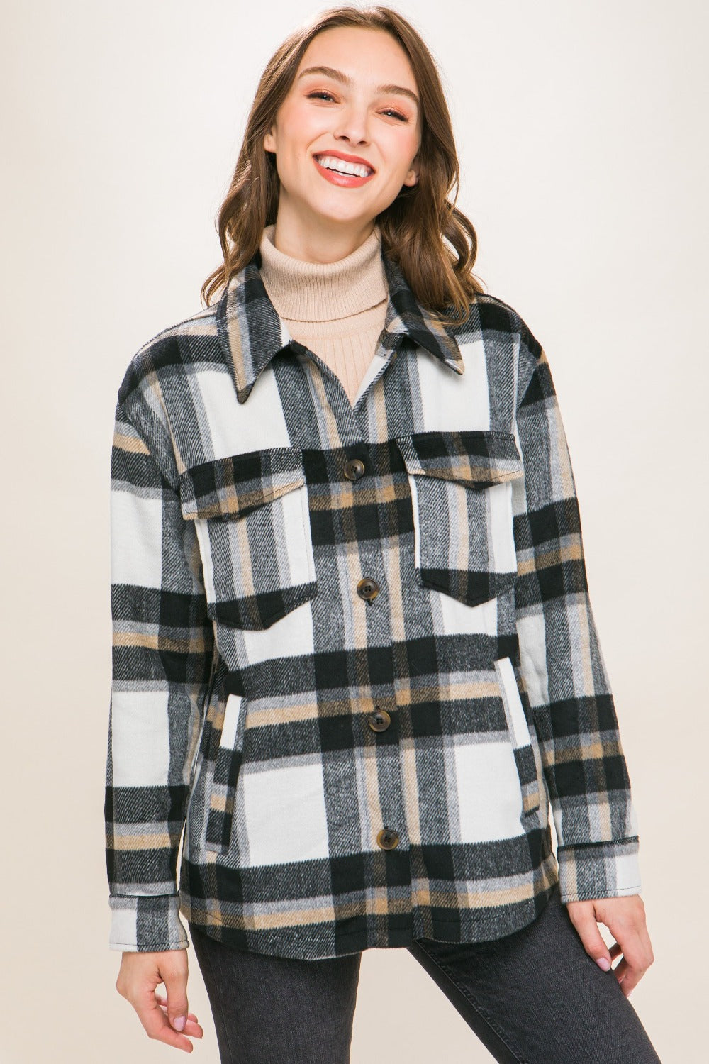 Blue Zone Planet | Love Tree Plaid Button Up Shacket-TOPS / DRESSES-[Adult]-[Female]-2022 Online Blue Zone Planet