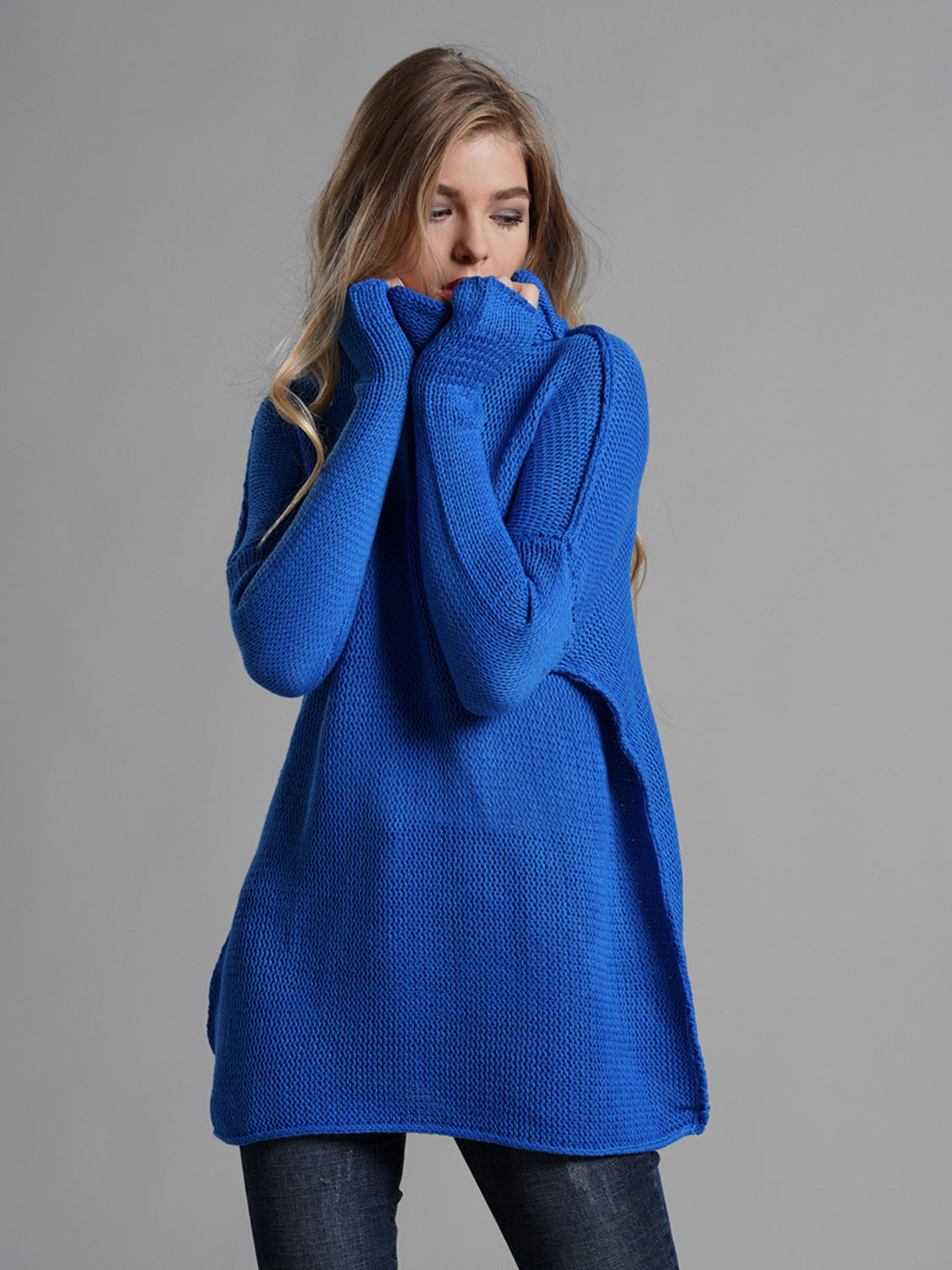 Turtleneck Dropped Shoulder Long Sleeve Sweater-TOPS / DRESSES-[Adult]-[Female]-2022 Online Blue Zone Planet