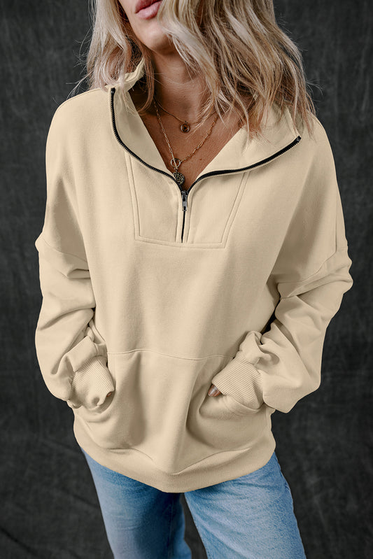 Smoke Gray Zip-up Stand Neck Kangaroo Pocket Sweatshirt-Tops/Sweatshirts & Hoodies-[Adult]-[Female]-Smoke Gray-S-2022 Online Blue Zone Planet