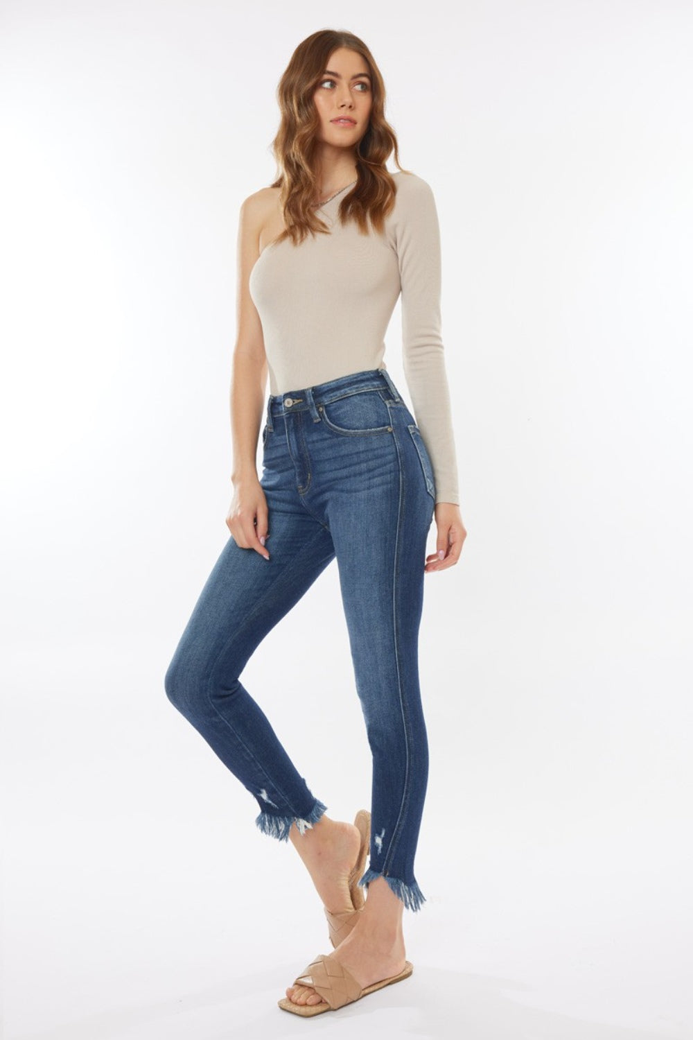 Blue Zone Planet | Kancan Raw Hem High Waist Cropped Jeans-BOTTOMS SIZES SMALL MEDIUM LARGE-[Adult]-[Female]-2022 Online Blue Zone Planet