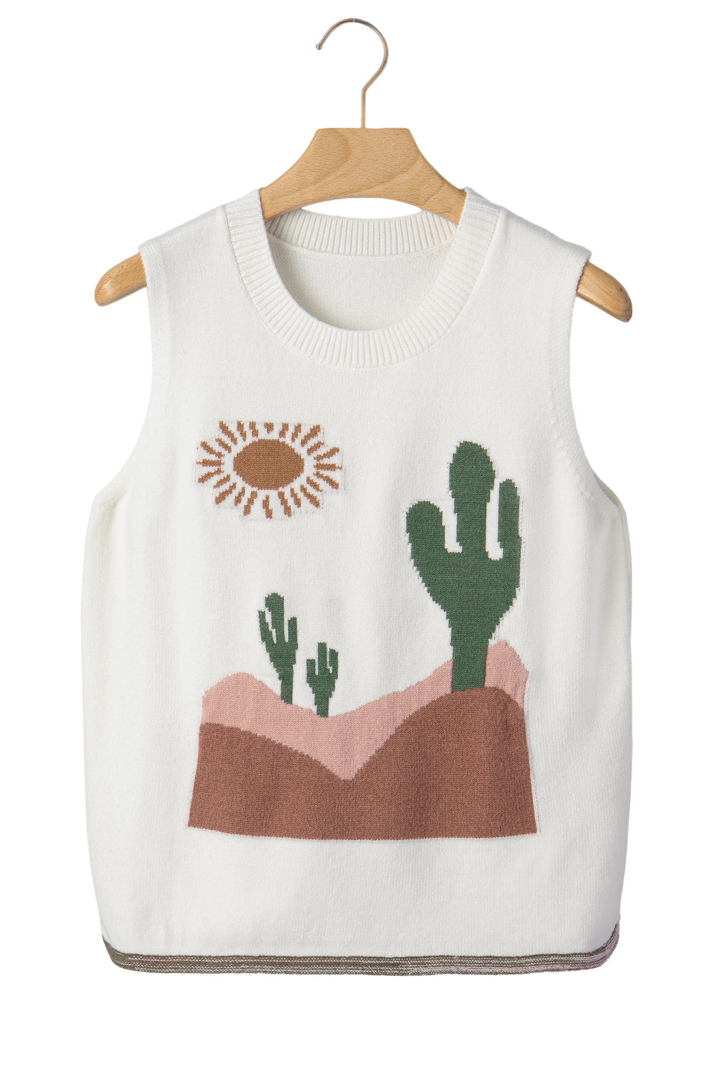 Multicolour Cactus Western Oasis Loose Sweater Vest-TOPS / DRESSES-[Adult]-[Female]-2022 Online Blue Zone Planet
