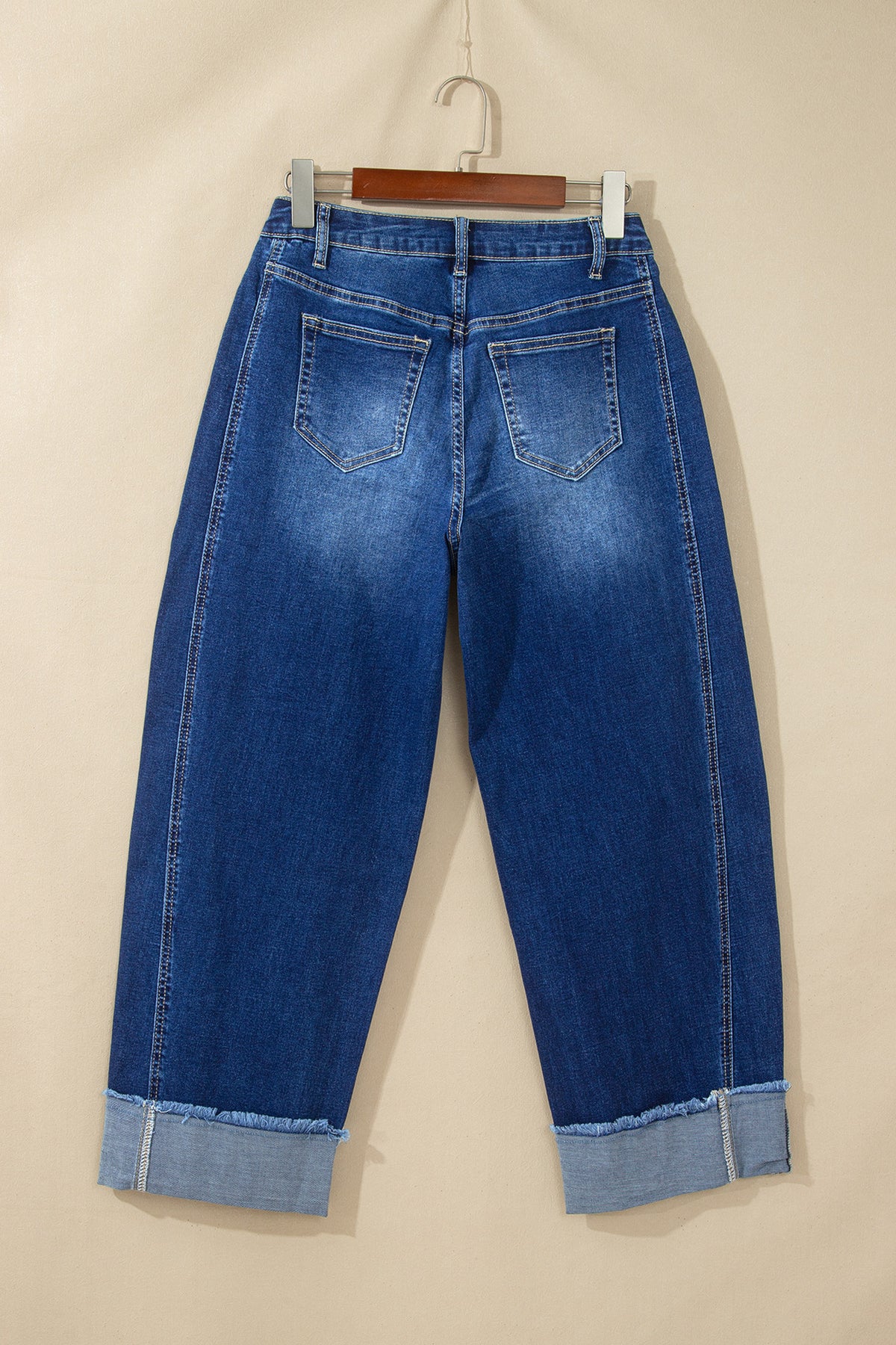 Sail Blue Raw Hem Turnup Loose Ankle-length Jeans-Bottoms/Jeans-[Adult]-[Female]-2022 Online Blue Zone Planet
