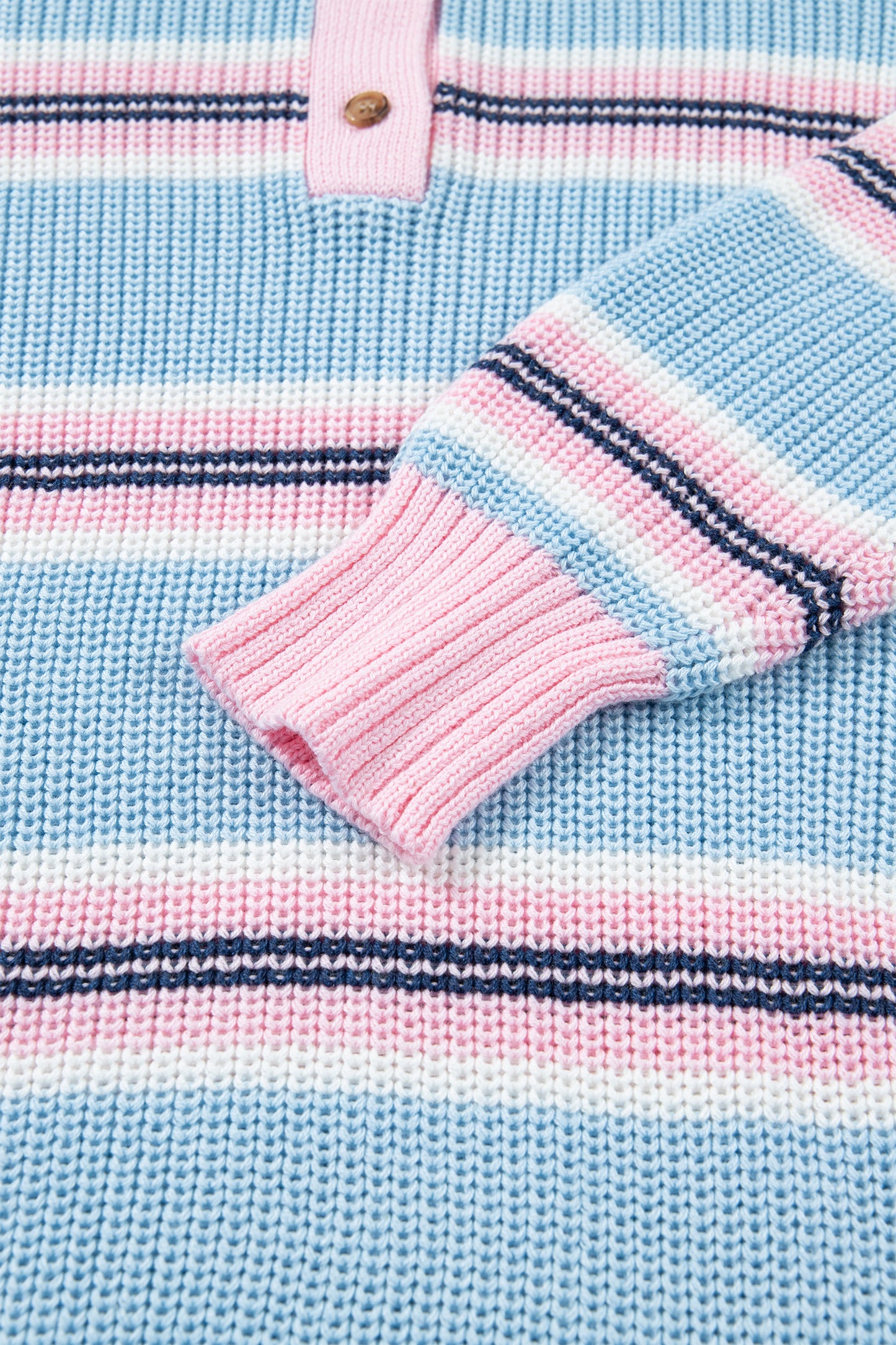 Sky Blue Stripe Striped Button Collar Long Sleeve Shift Fit Winter Knitwear Sweater-TOPS / DRESSES-[Adult]-[Female]-2022 Online Blue Zone Planet