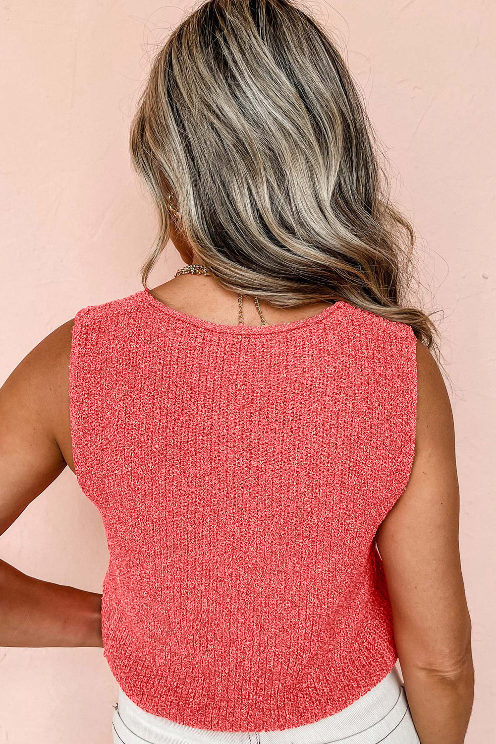 Tomato Red Lace-up Front V Neck Sweater Vest-TOPS / DRESSES-[Adult]-[Female]-2022 Online Blue Zone Planet