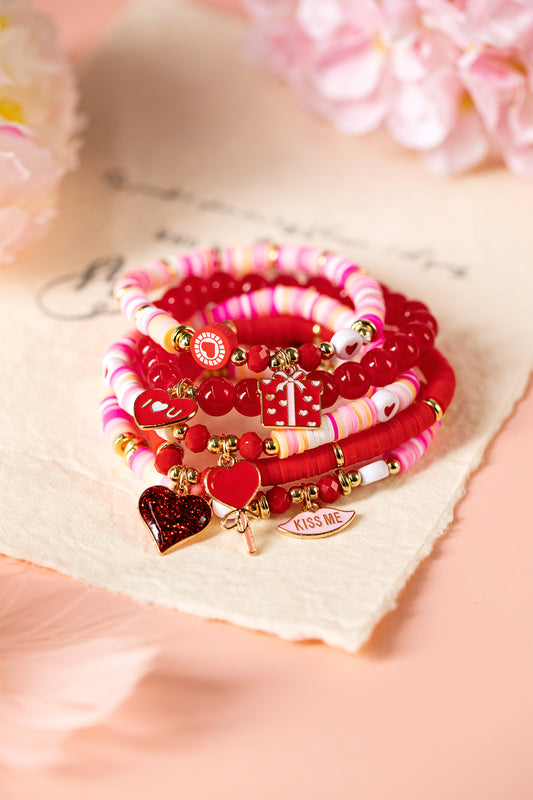 Fiery Red 5pcs I Love U Valentines Day Sweet Bracelet Set-Bracelet-[Adult]-[Female]-Fiery Red-ONE SIZE-2022 Online Blue Zone Planet