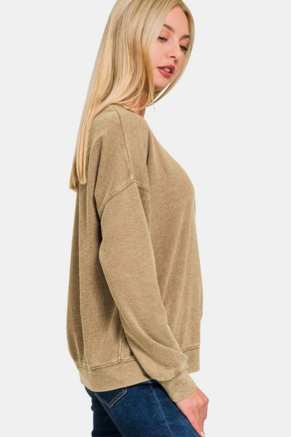 Blue Zone Planet | Zenana Washed Round Neck Dropped Shoulder Sweatshirt-TOPS / DRESSES-[Adult]-[Female]-2022 Online Blue Zone Planet