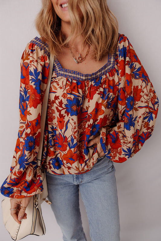 Multicolour Floral Print Square Neck Backless Loose Fit Blouse-Tops/Blouses & Shirts-[Adult]-[Female]-Multicolour-S-2022 Online Blue Zone Planet