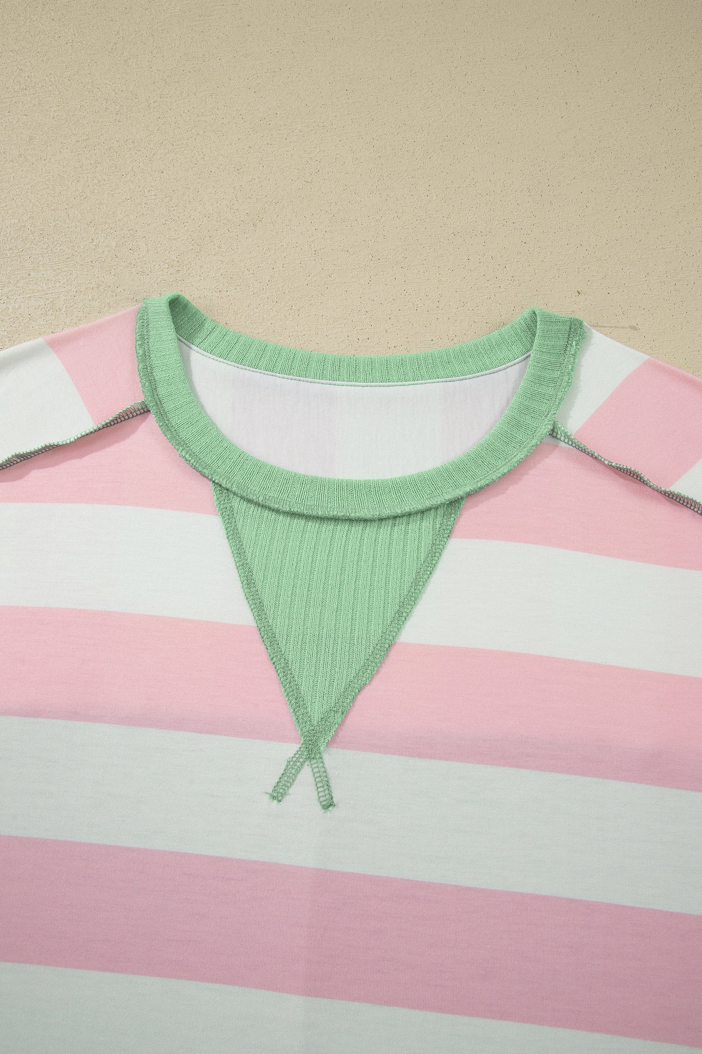 Pink Stripe Exposed Seam Ribbed Patchwork Oversized Tee-Tops/Tops & Tees-[Adult]-[Female]-2022 Online Blue Zone Planet