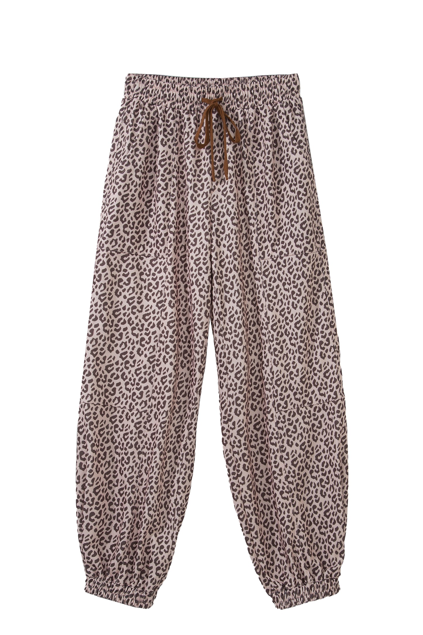 Khaki Leopard Print Elastic Waist Ankle Length Pants-Bottoms/Pants & Culotte-[Adult]-[Female]-2022 Online Blue Zone Planet