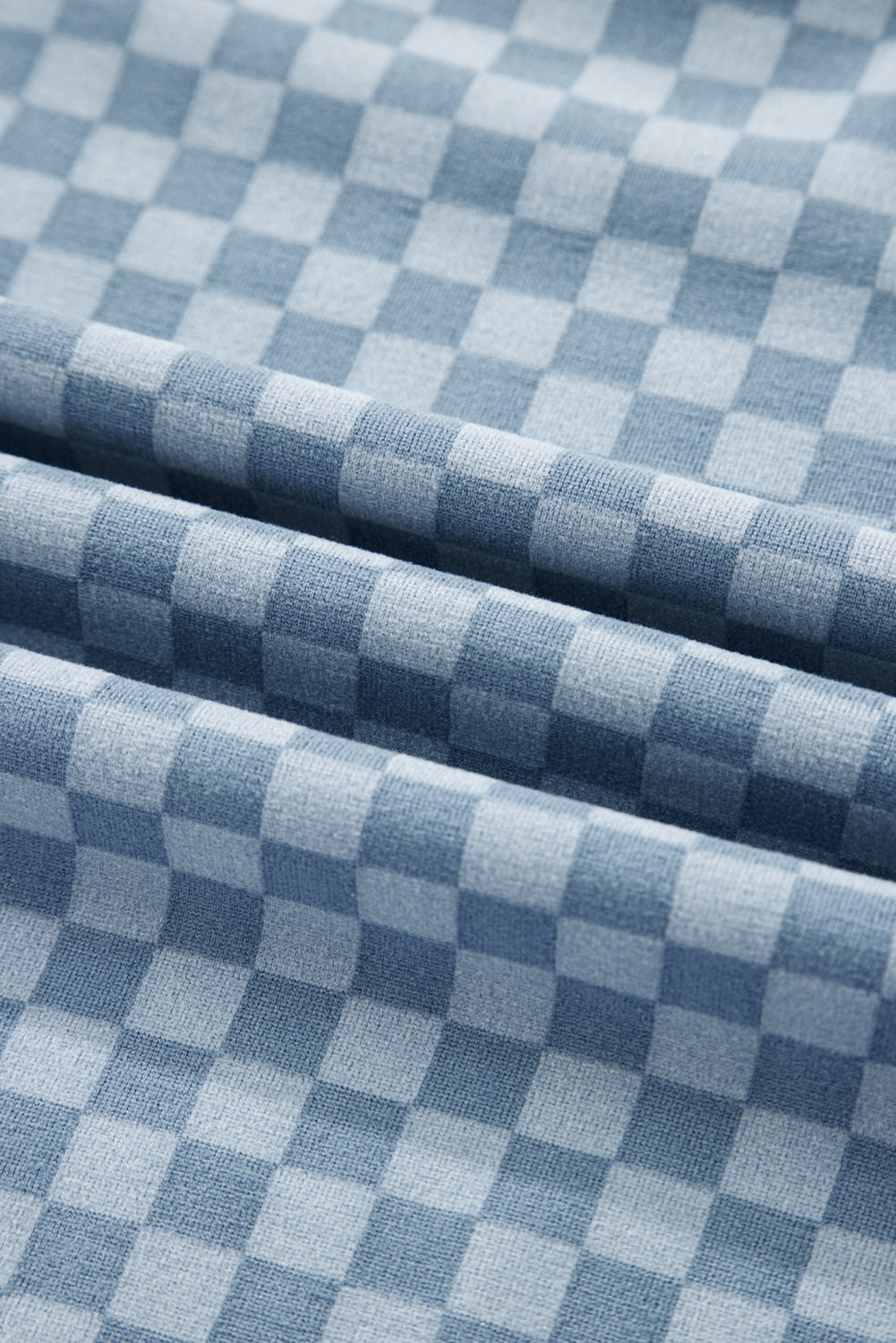 Sky Blue Checkerboard Long Sleeve Pullover and Shorts Set-Two Piece Sets/Short Sets-[Adult]-[Female]-2022 Online Blue Zone Planet