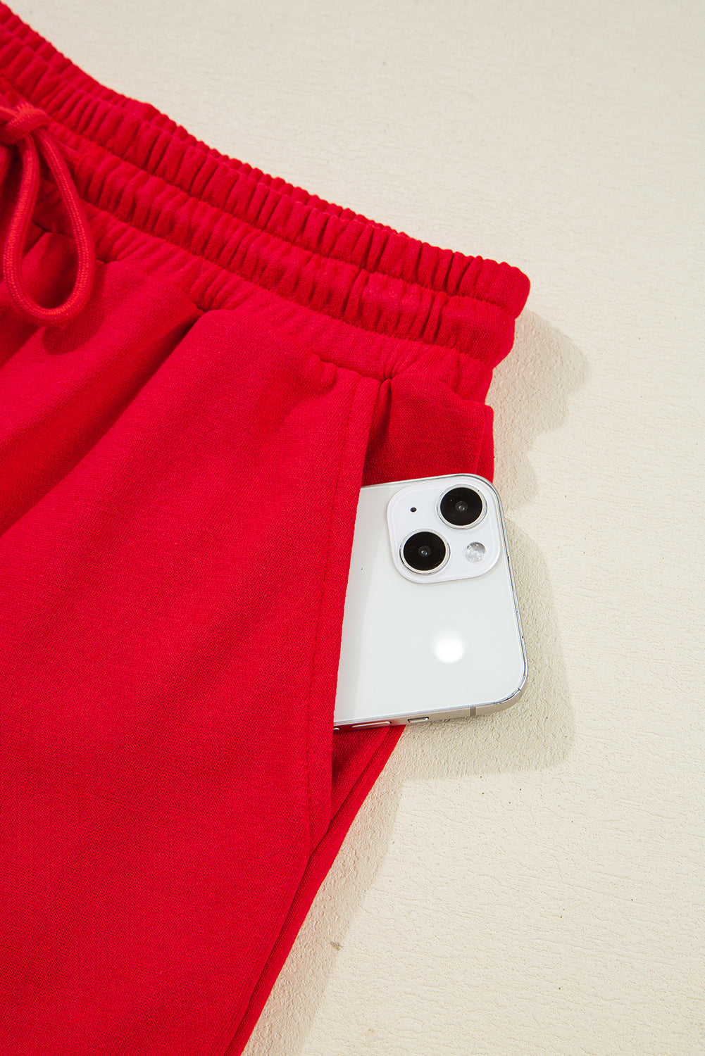 Fiery Red Varsity Striped Sleeve Drop Shoulder Sweatshirt and Short Set-Two Piece Sets/Short Sets-[Adult]-[Female]-2022 Online Blue Zone Planet
