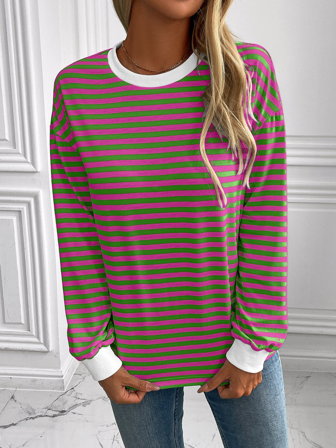 Ivy Lane Striped Round Neck Long Sleeve Sweatshirt-TOPS / DRESSES-[Adult]-[Female]-2022 Online Blue Zone Planet