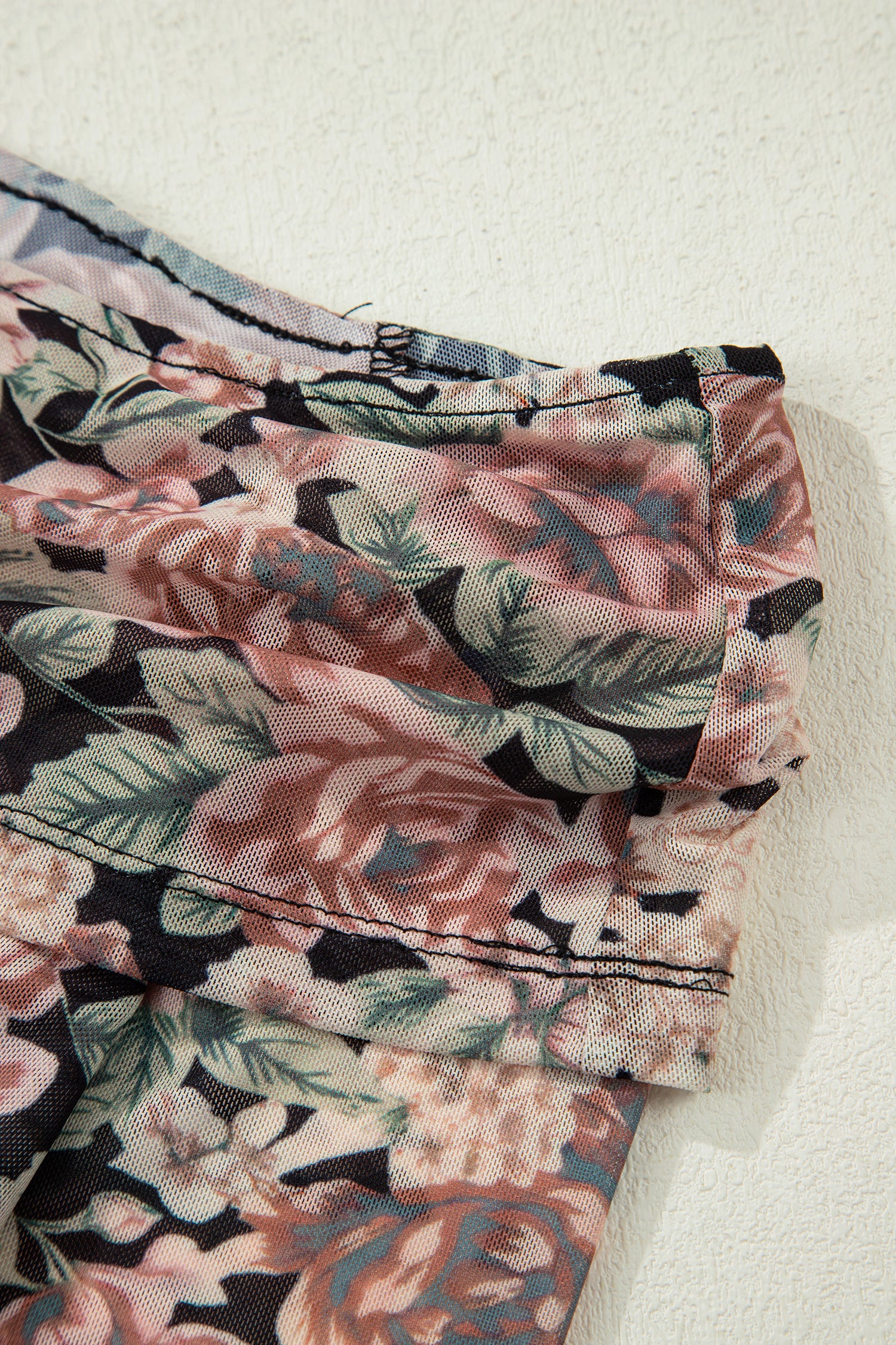 Black Floral Print Mesh Long Sleeve Foldover Off Shoulder Top-Tops/Long Sleeve Tops-[Adult]-[Female]-2022 Online Blue Zone Planet