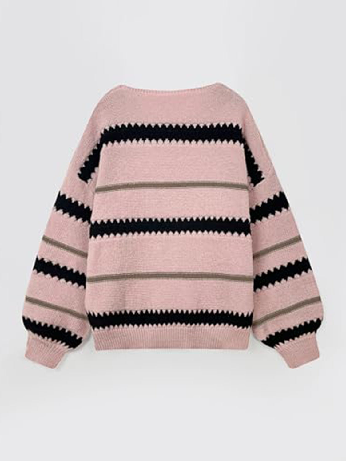 Contrast Striped Round Neck Long Sleeve Sweater-TOPS / DRESSES-[Adult]-[Female]-2022 Online Blue Zone Planet