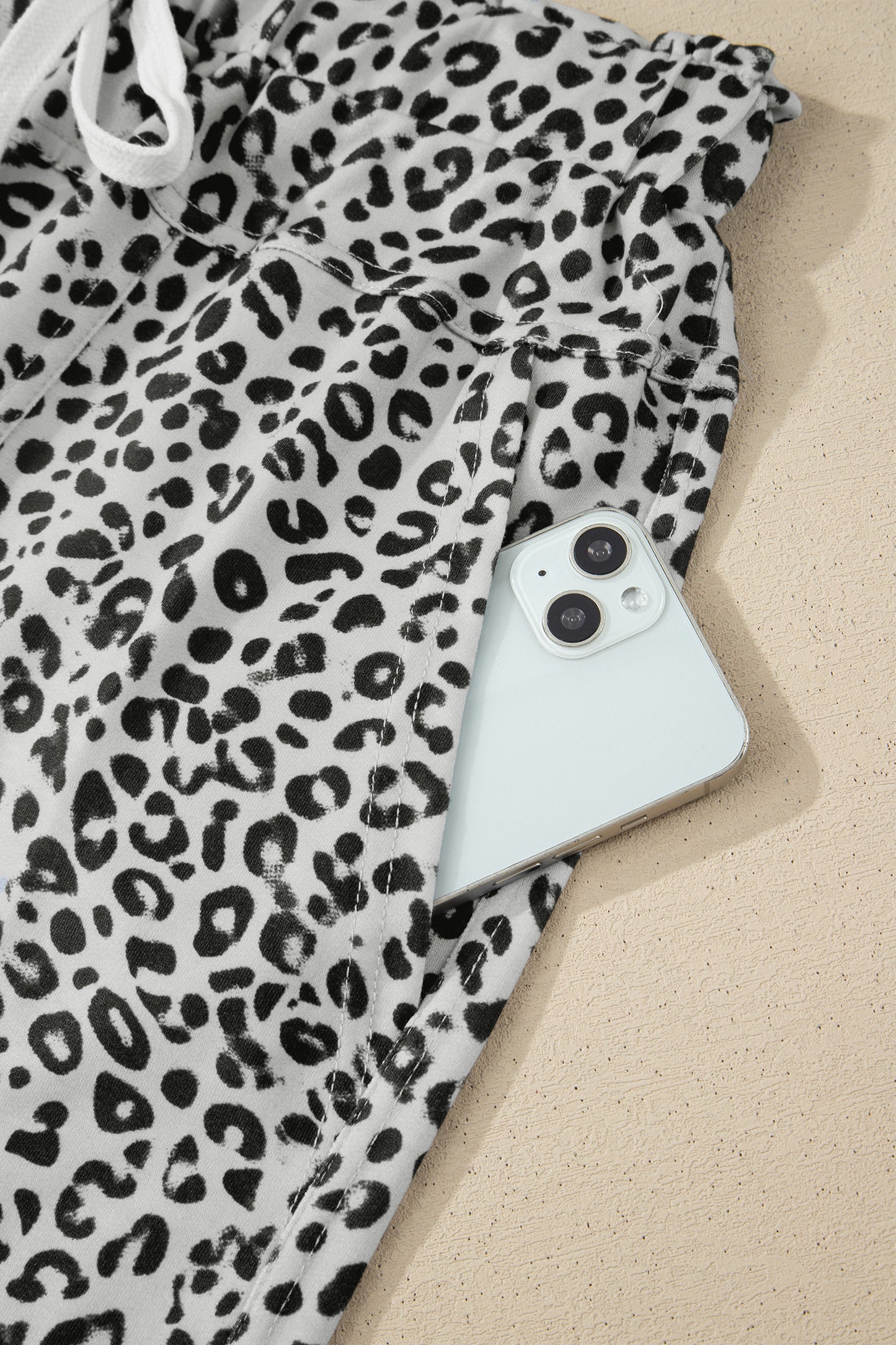 Gray Animal Print Wide Leg Terry Knit Pants