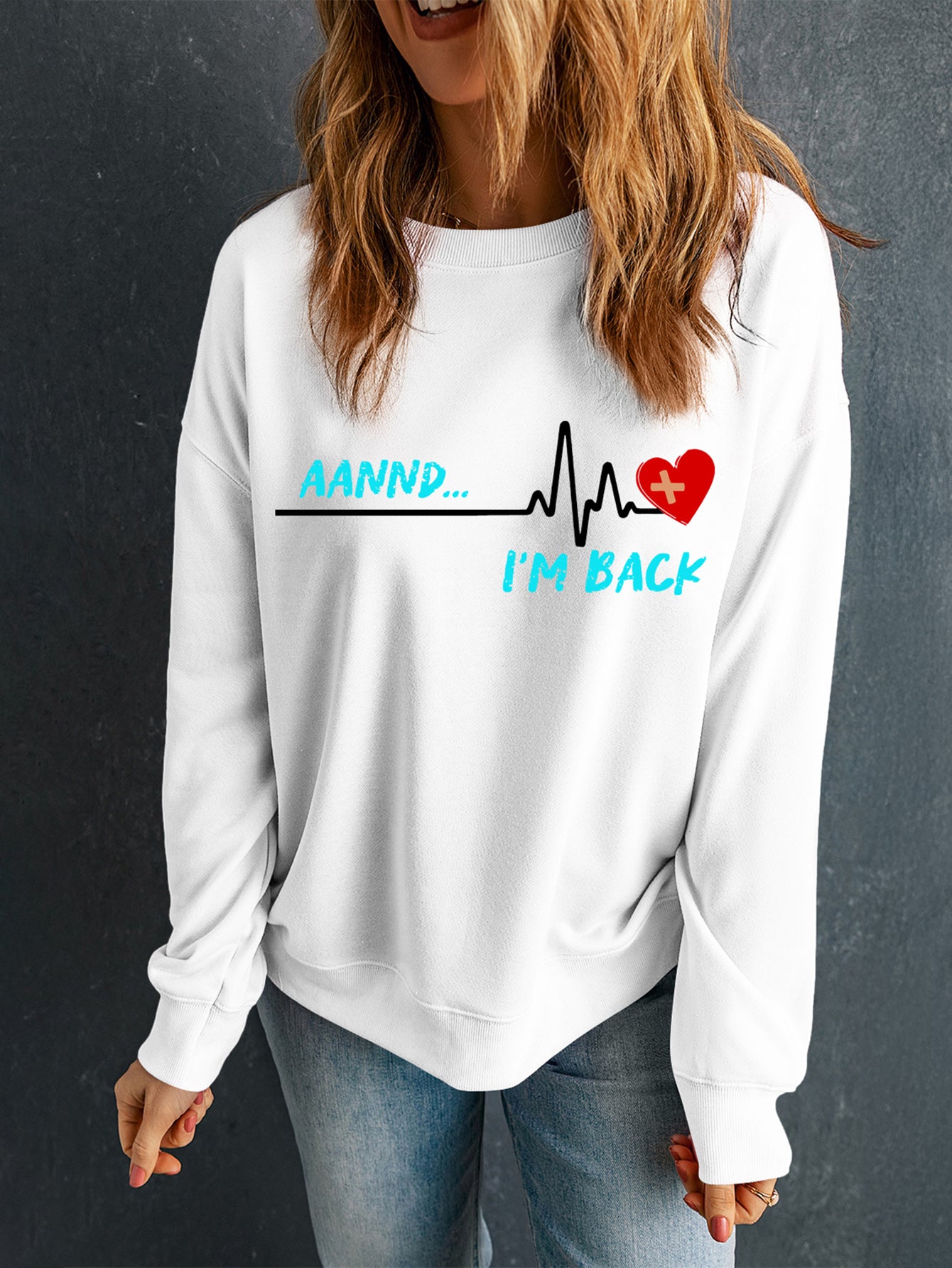 Graphic Round Neck Long Sleeve Sweatshirt-TOPS / DRESSES-[Adult]-[Female]-2022 Online Blue Zone Planet