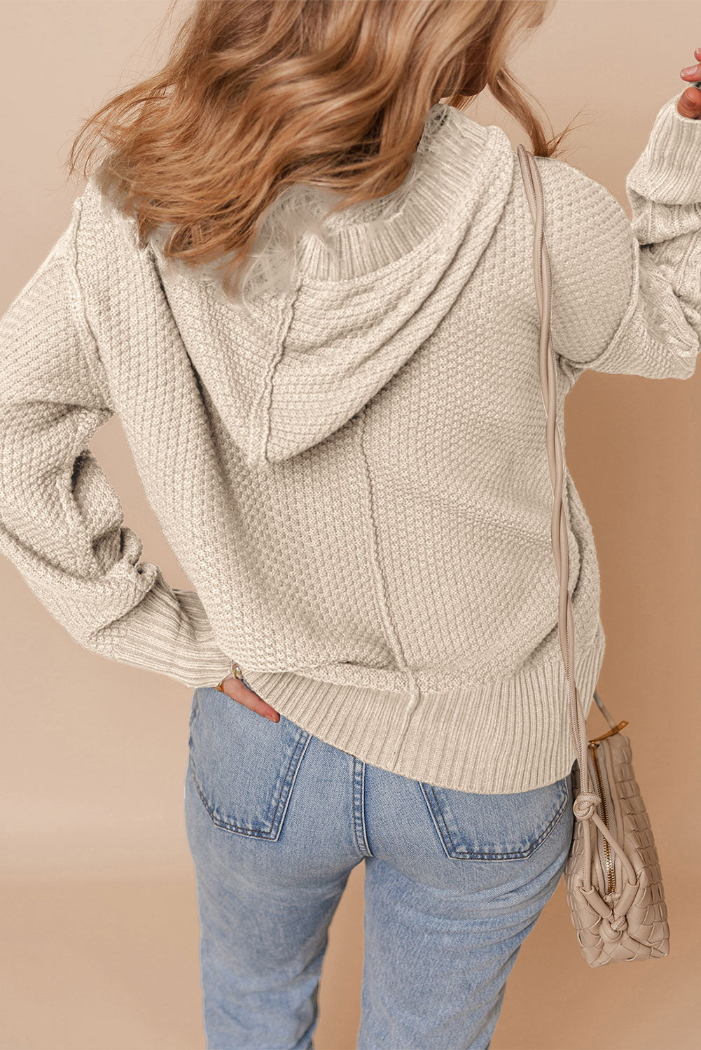 White Cable Knit Texture Uneven Hem Hooded Chic Cardigan-Sweaters & Cardigans/Cardigans-[Adult]-[Female]-2022 Online Blue Zone Planet