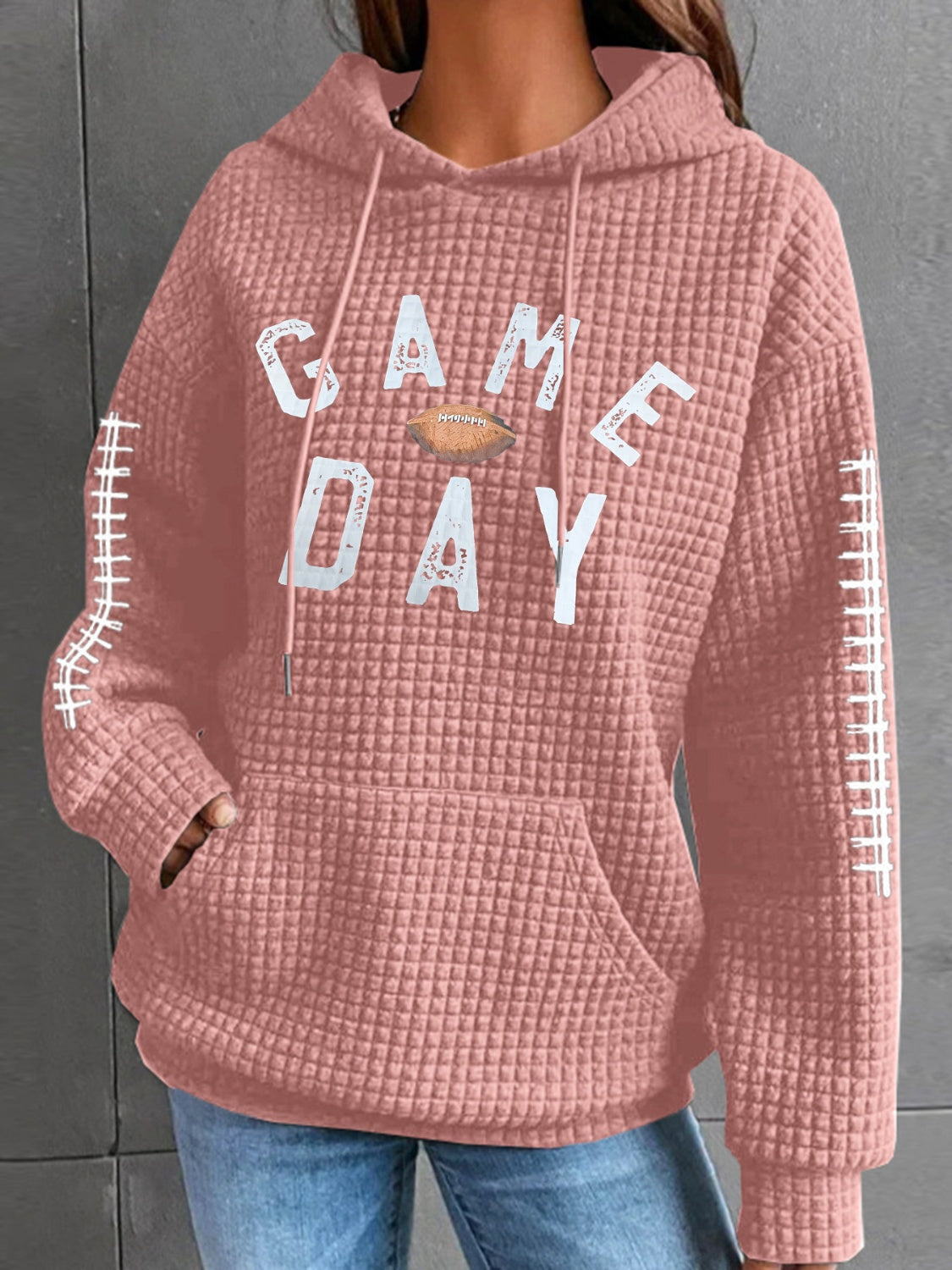 GAME DAY Football Drawstring Long Sleeve Hoodie-TOPS / DRESSES-[Adult]-[Female]-Dusty Pink-S-2022 Online Blue Zone Planet